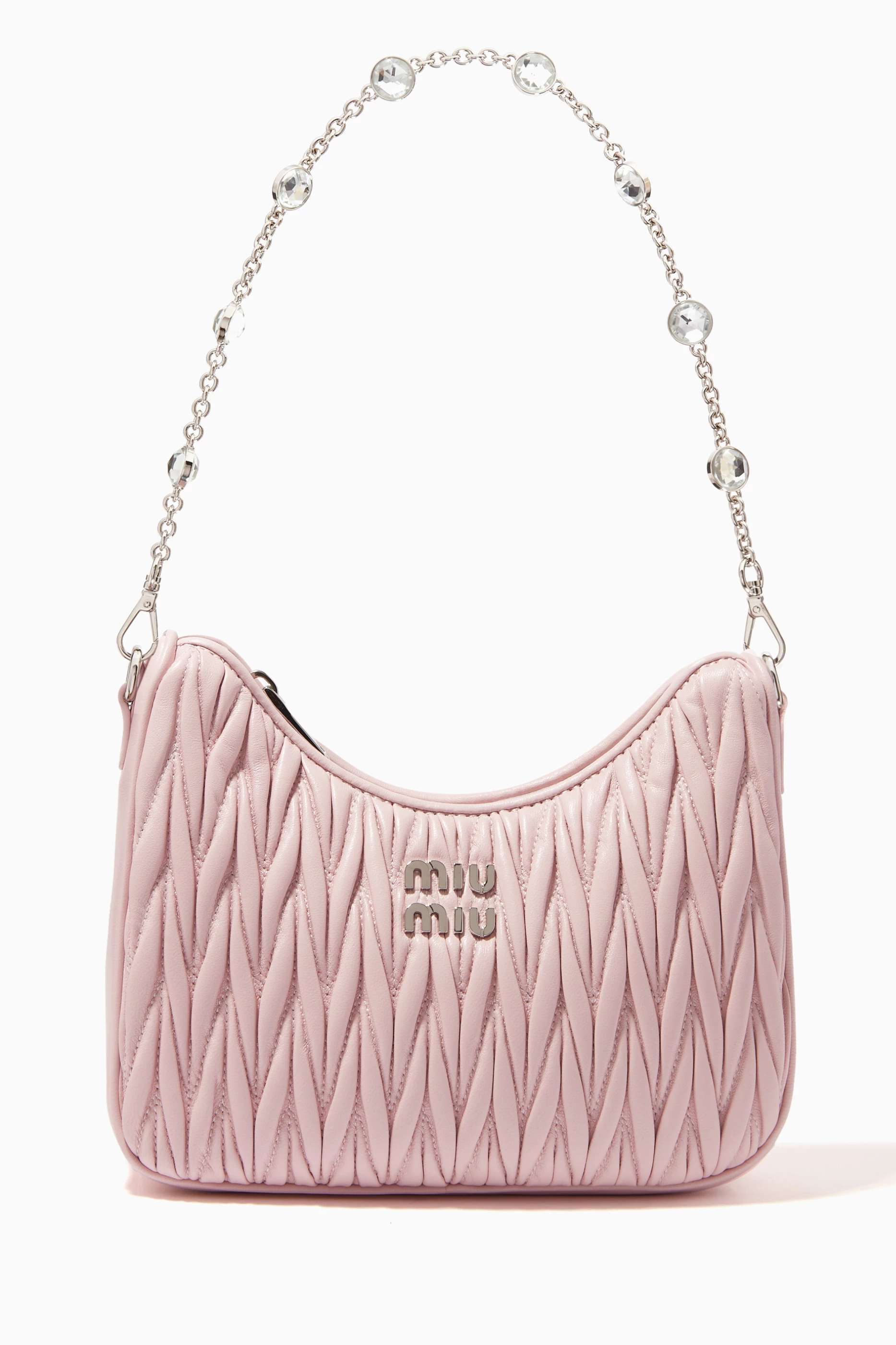 Buy Miu Miu Pink Small Shoulder Bag in Matelassé Nappa Leather For