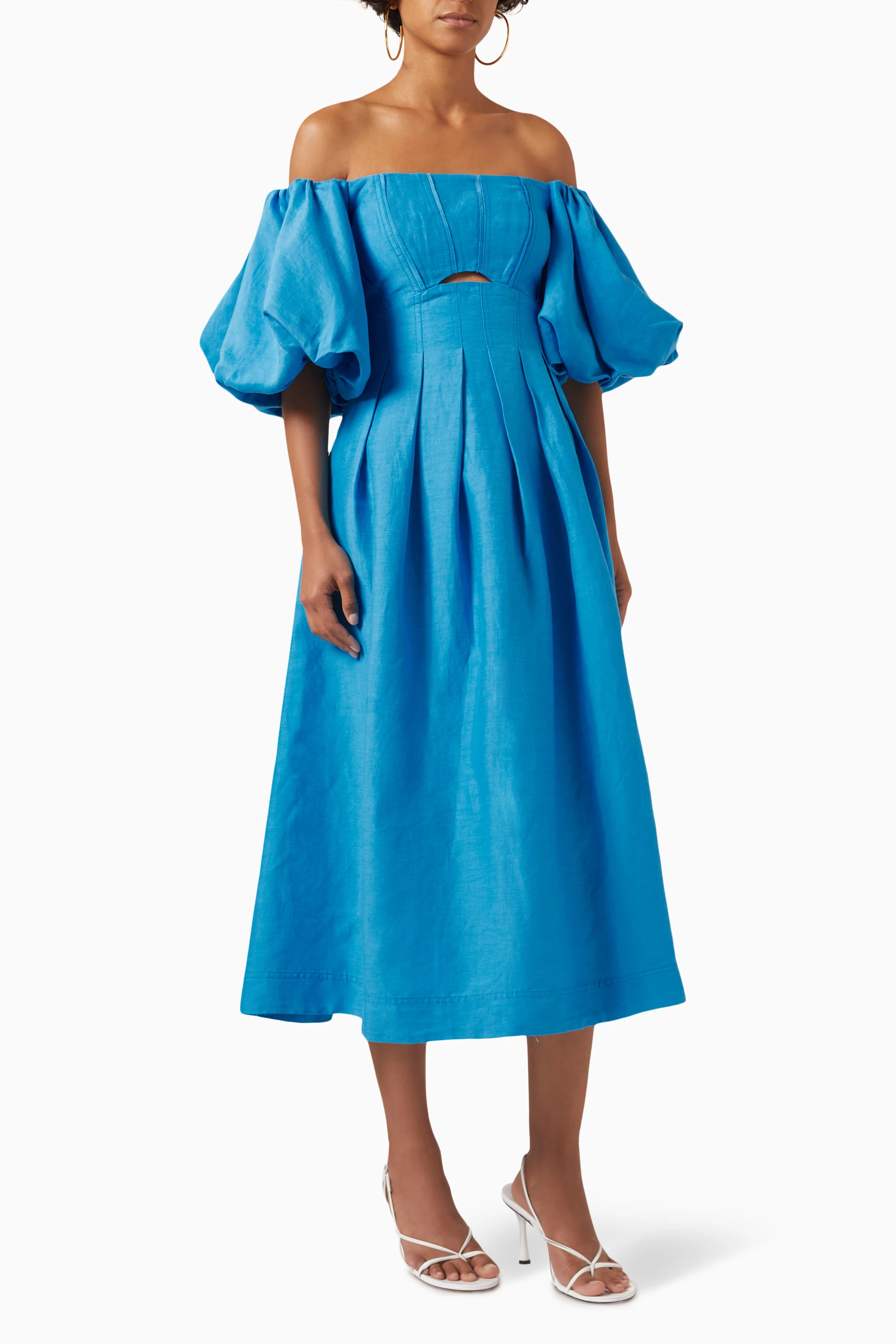 eugenie off shoulder midi dress Aje Eugenie Off Shoulder Midi Dress