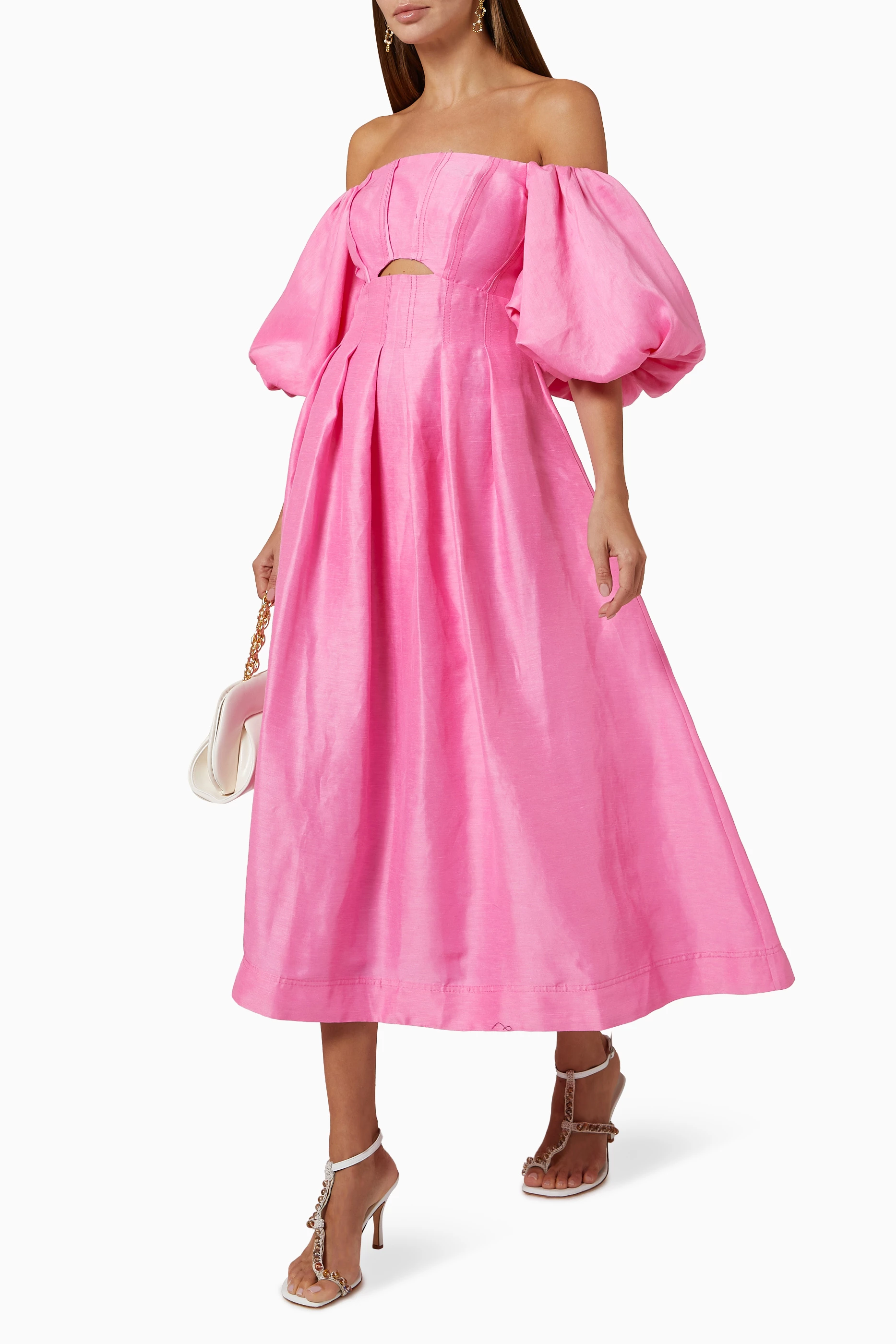 knee length dresses for ladies Aje Eugenie Off Shoulder Midi Dress Red Size 12 main image 1