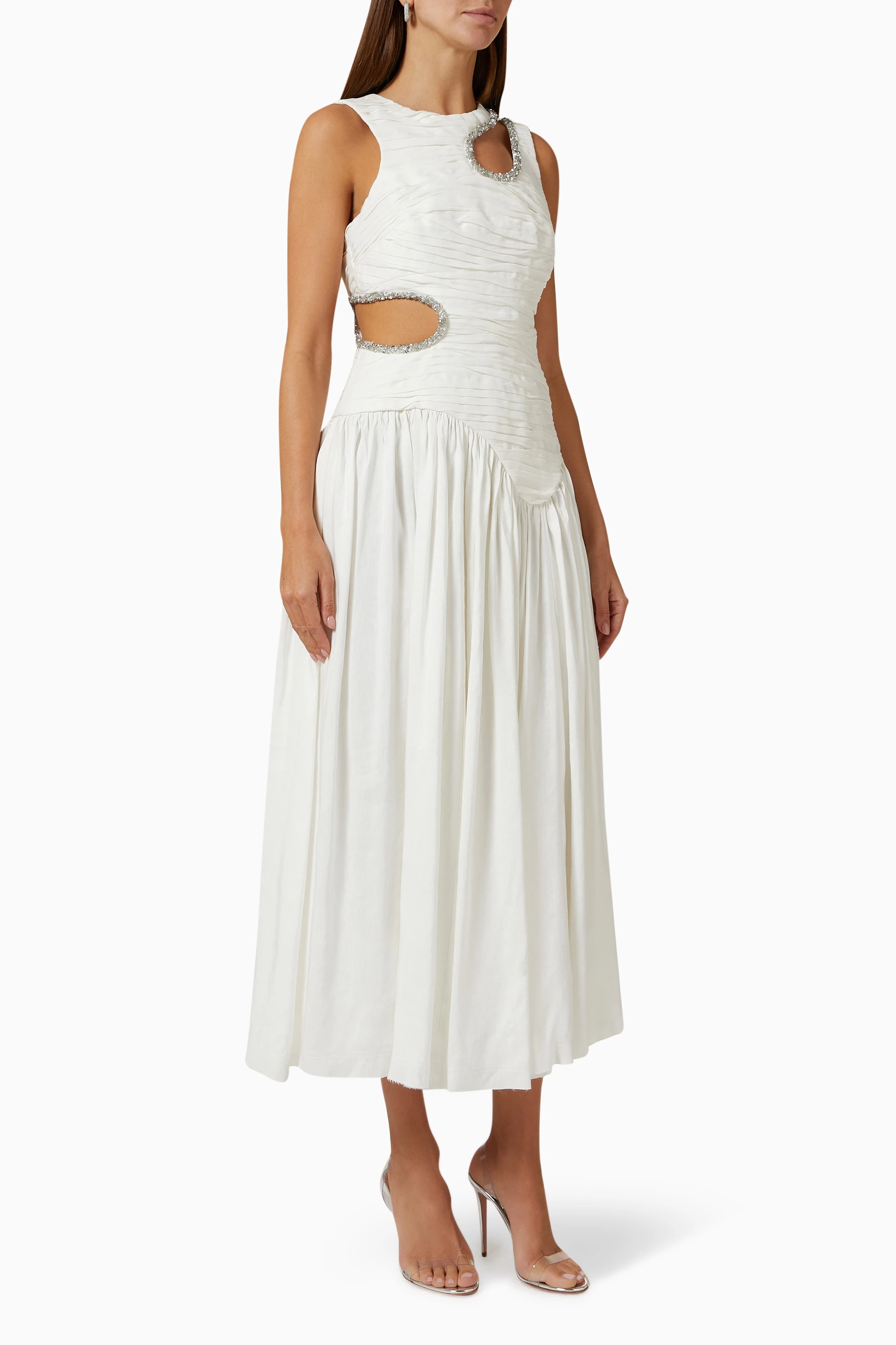 aje jolie abstract cut out midi dress Aje Jolie Abstract Cut Out Midi Dress Ivory Size AU 10