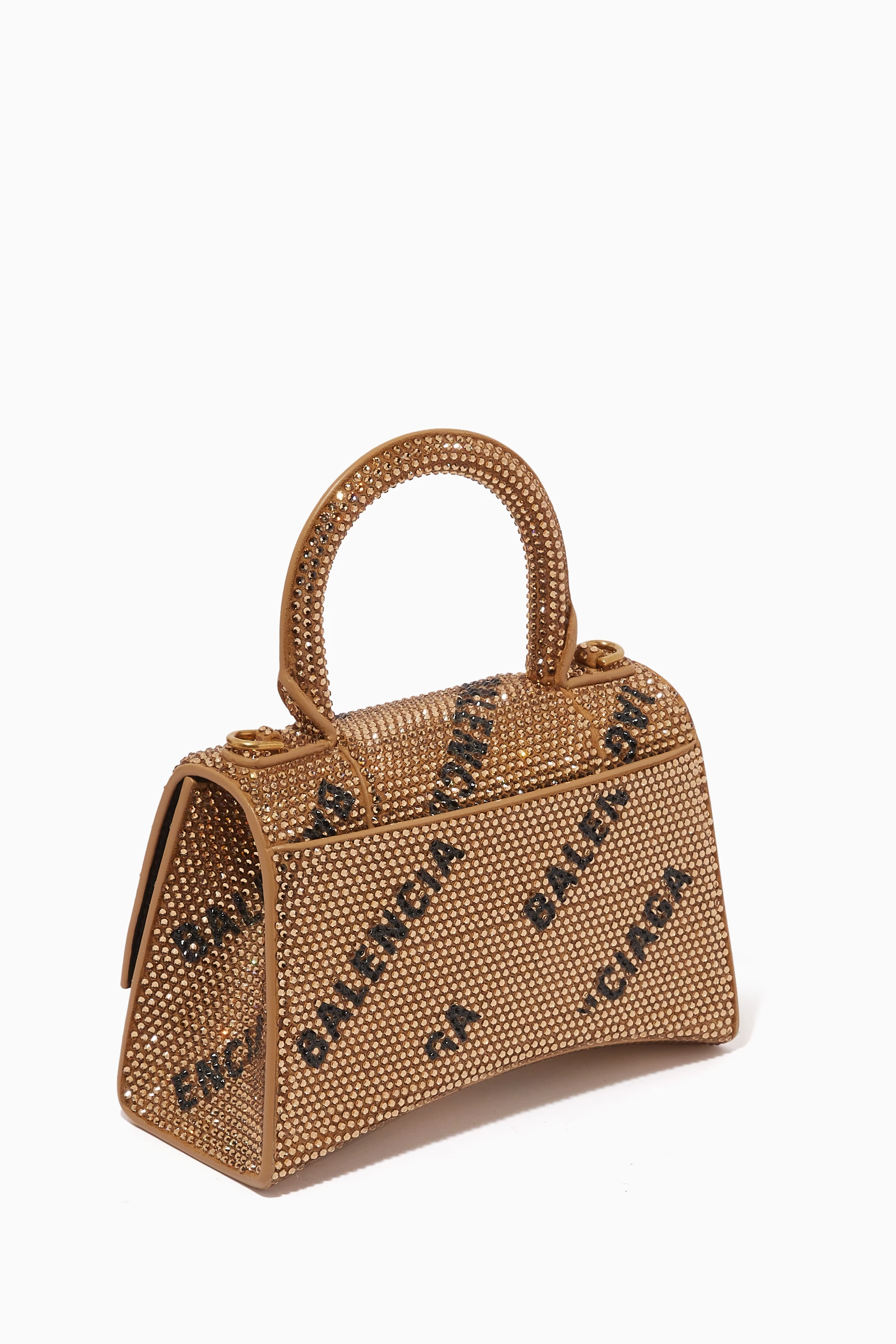 Buy Balenciaga Gold Hourglass XS Top Handle Bag with Rhinestones in Suede Calfskin For Women Online Ounass Oman