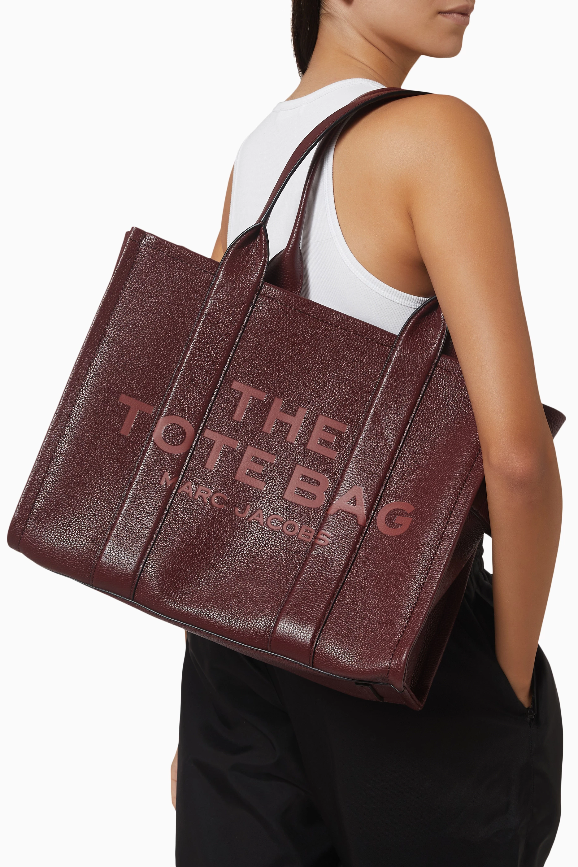 Buy Marc Jacobs Burgundy The Large Tote Bag in Leather For Women Online Ounass Oman