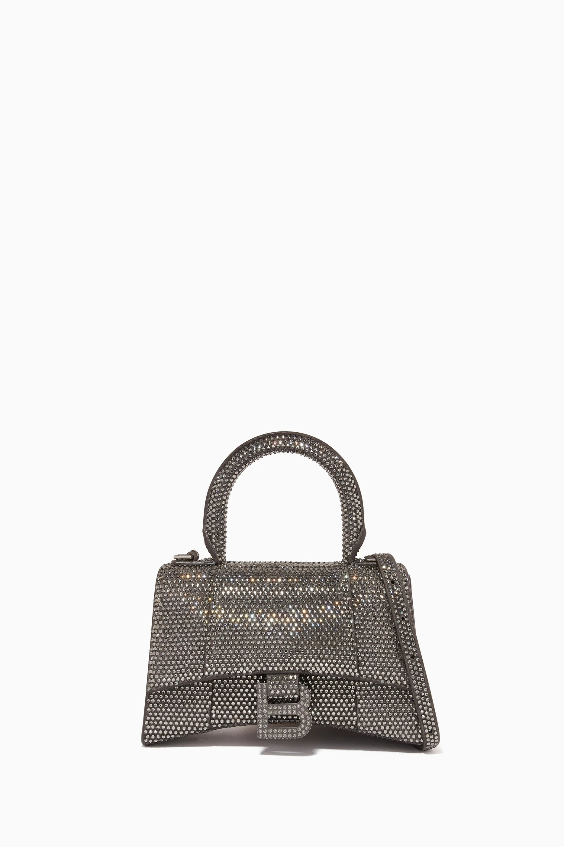 Buy Balenciaga Grey Hourglass XS Top Handle Bag in Rhinestones 