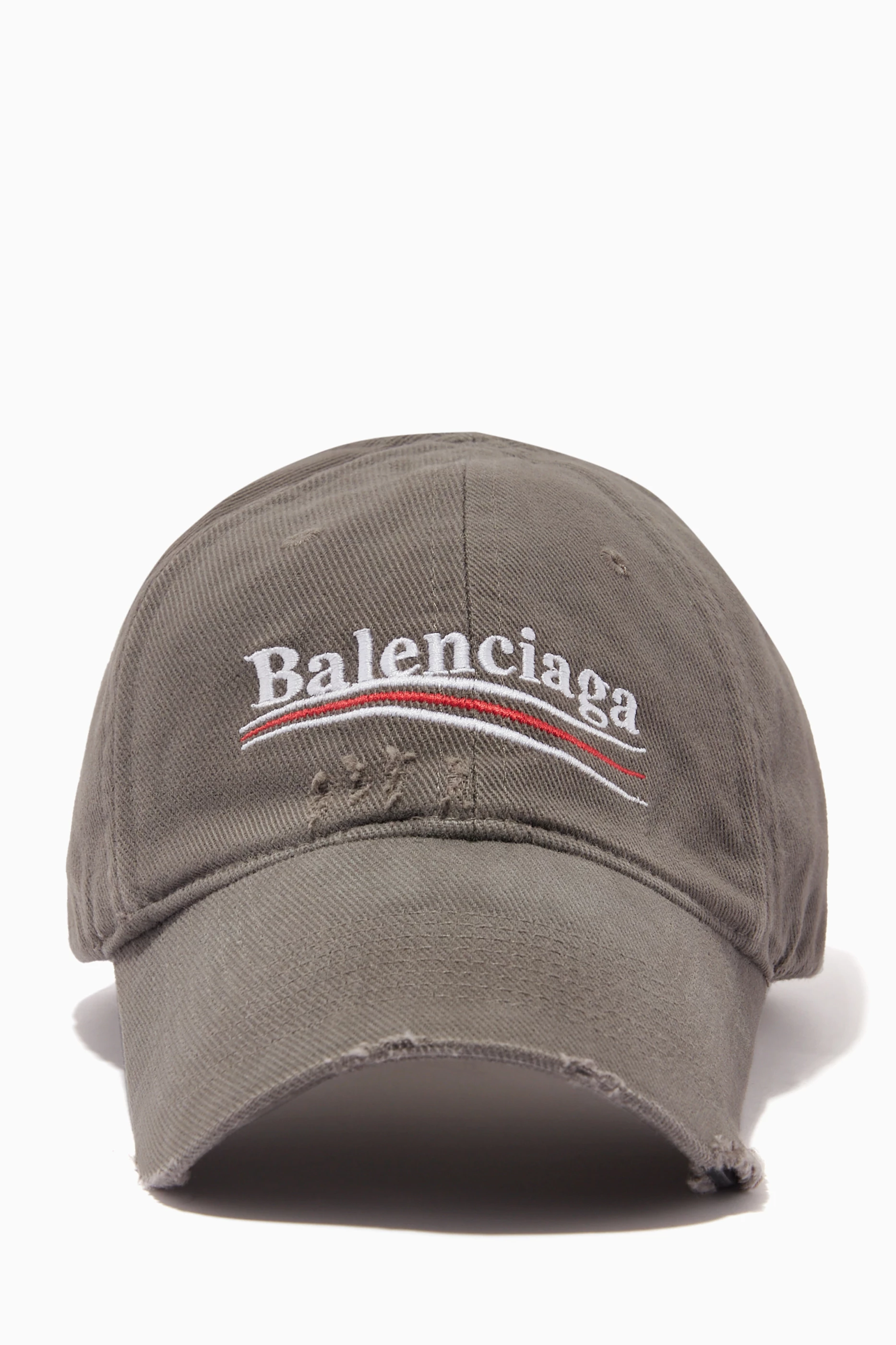Buy Balenciaga Grey Political Campaign Destroyed Cap in Cotton For Men Online Ounass Oman