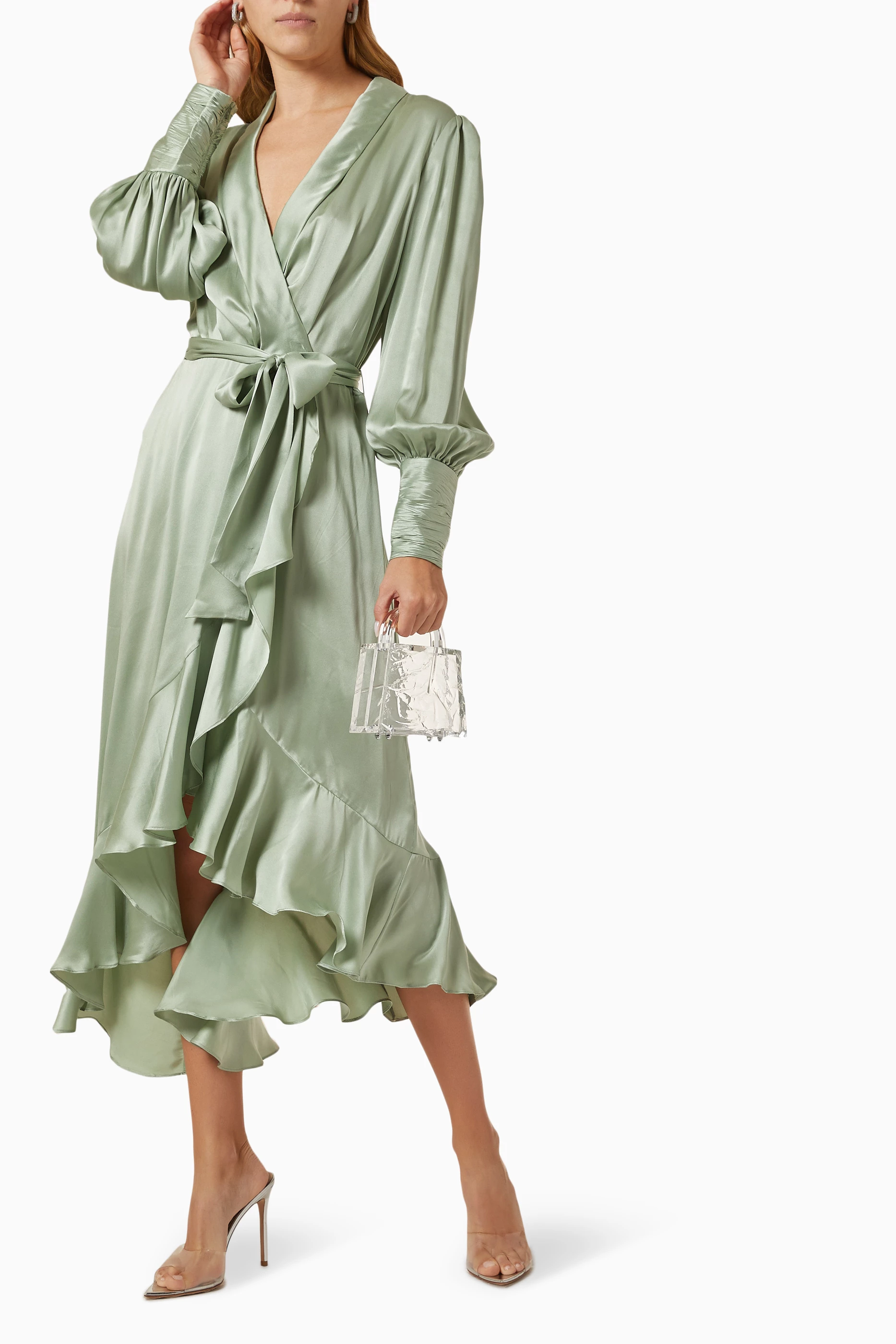 Buy Zimmermann Green Wrap Midi Dress in Silk For Women Online | Ounass Oman