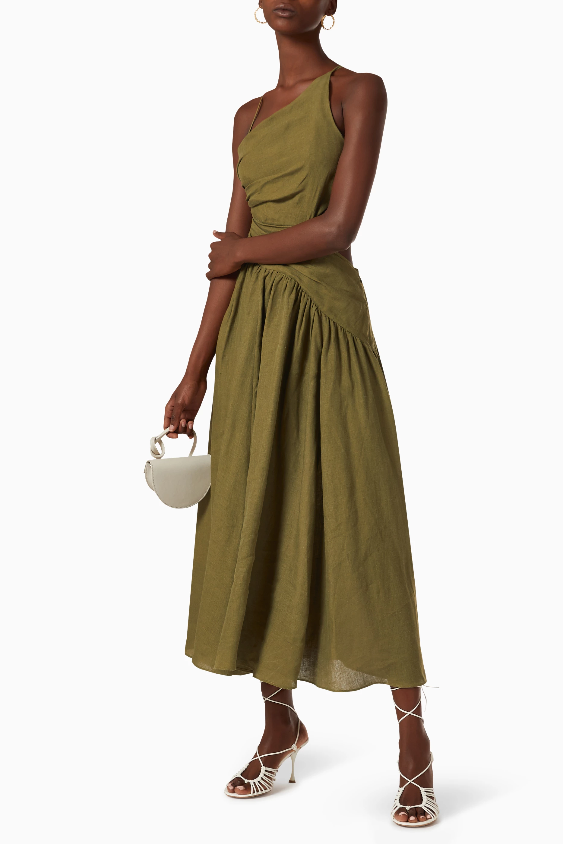 zimmermann laurel asymmetric linen midi dress ZIMMERMANN Laurel Asymmetric Linen Midi Dress