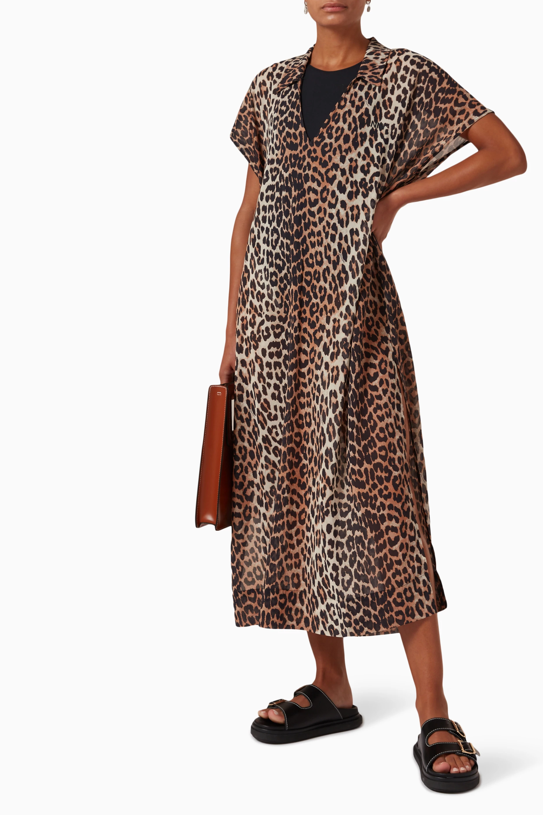 Buy Ganni Brown Leopard-print Kaftan in Organic Cotton For Women Online |  Ounass Oman
