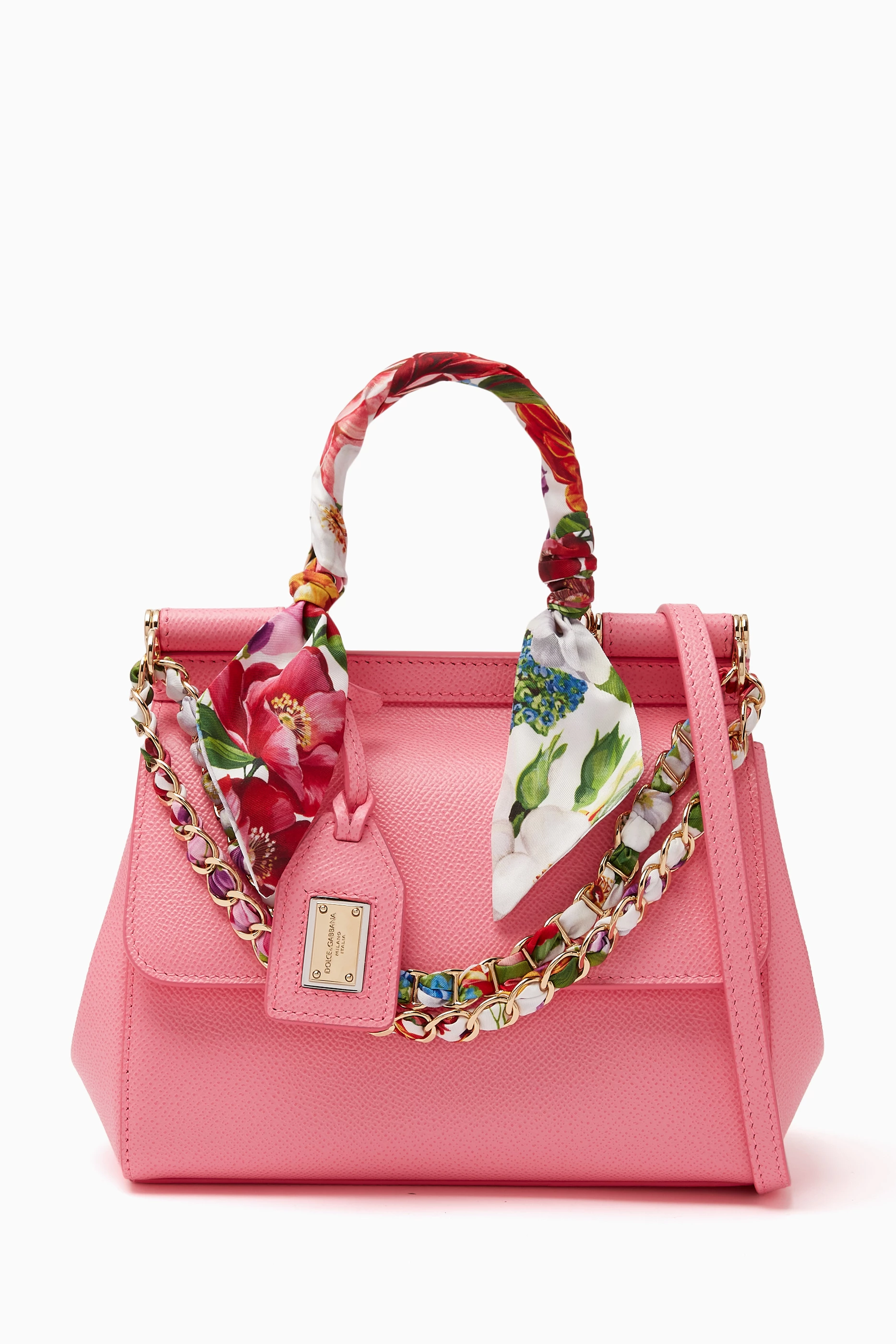 Buy Dolce Gabbana Pink Small Sicily Top Handle Bag with Scarf Chain in Dauphine Leather For Women Online Ounass Oman