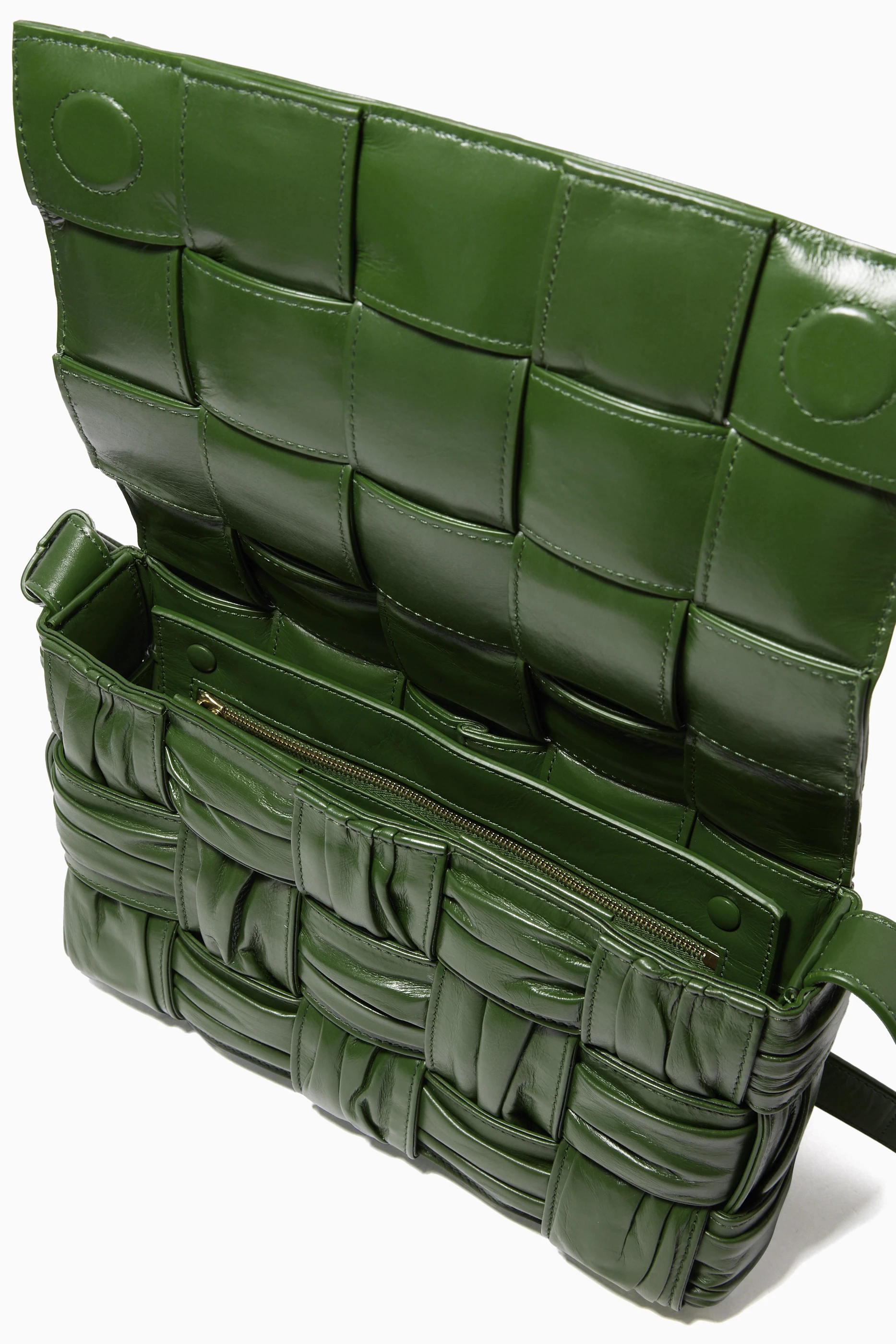 Buy Bottega Veneta Green Cassette Crossbody Bag in Plisse