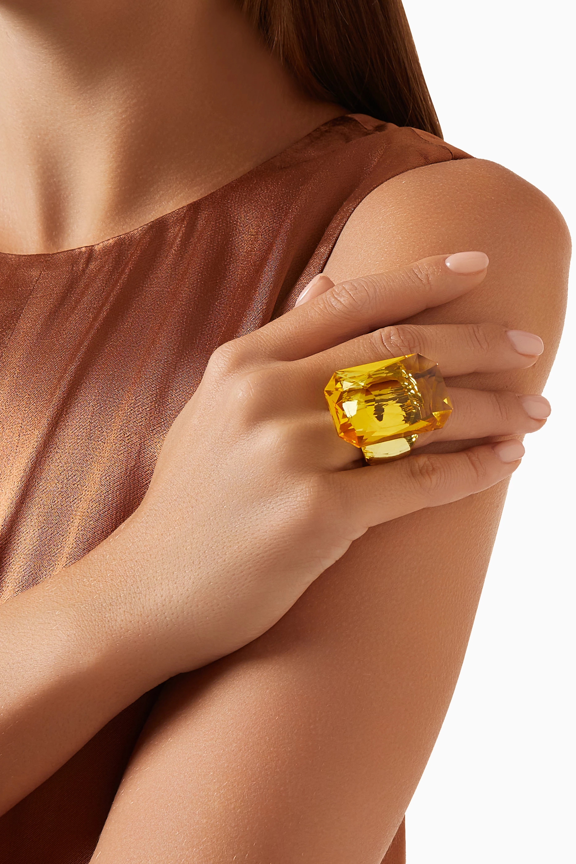 Buy Swarovski Yellow Lucent Oversized Crystal Cocktail Ring For