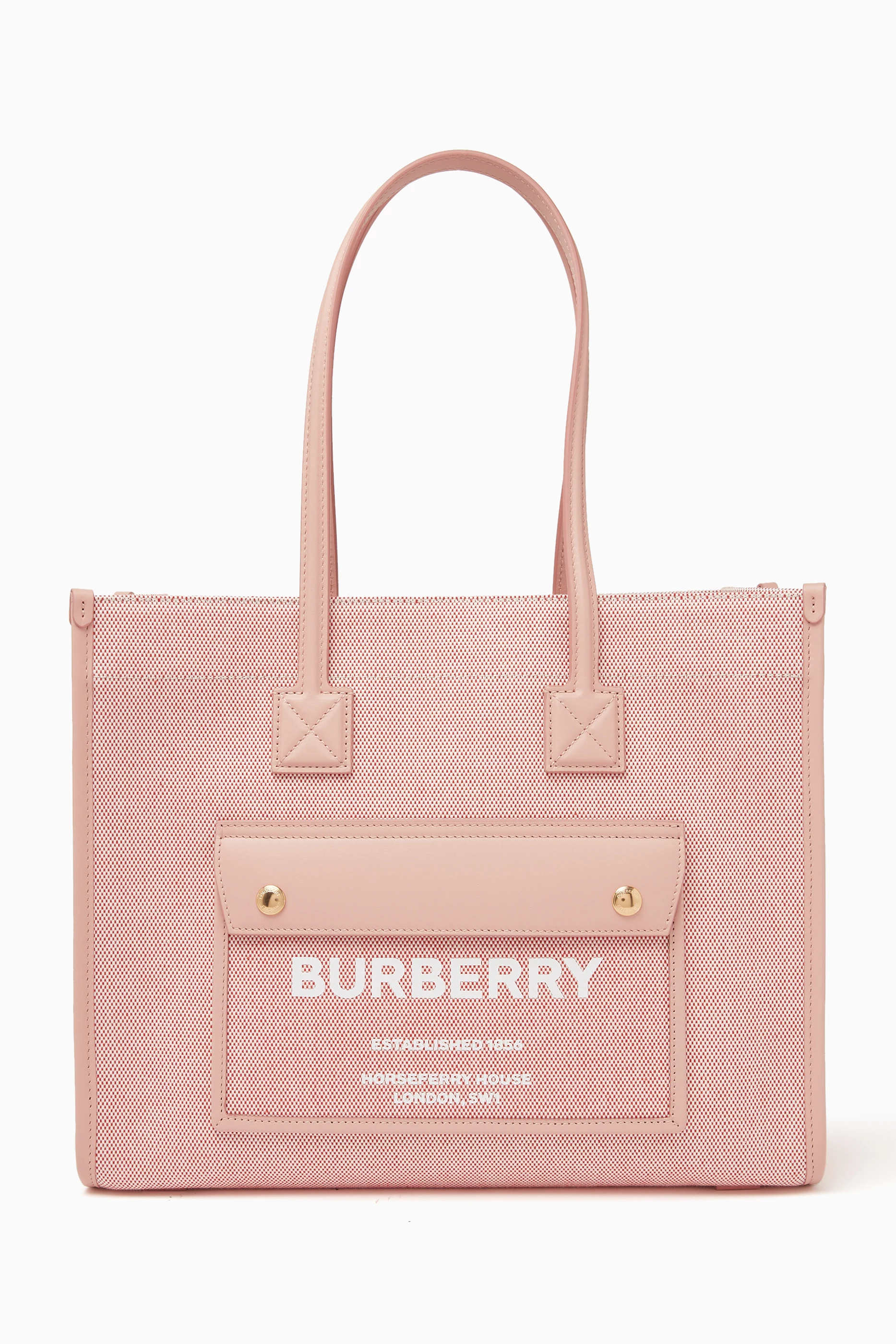 Buy Burberry Pink Small Freya Tote Bag in Canvas & Leather For