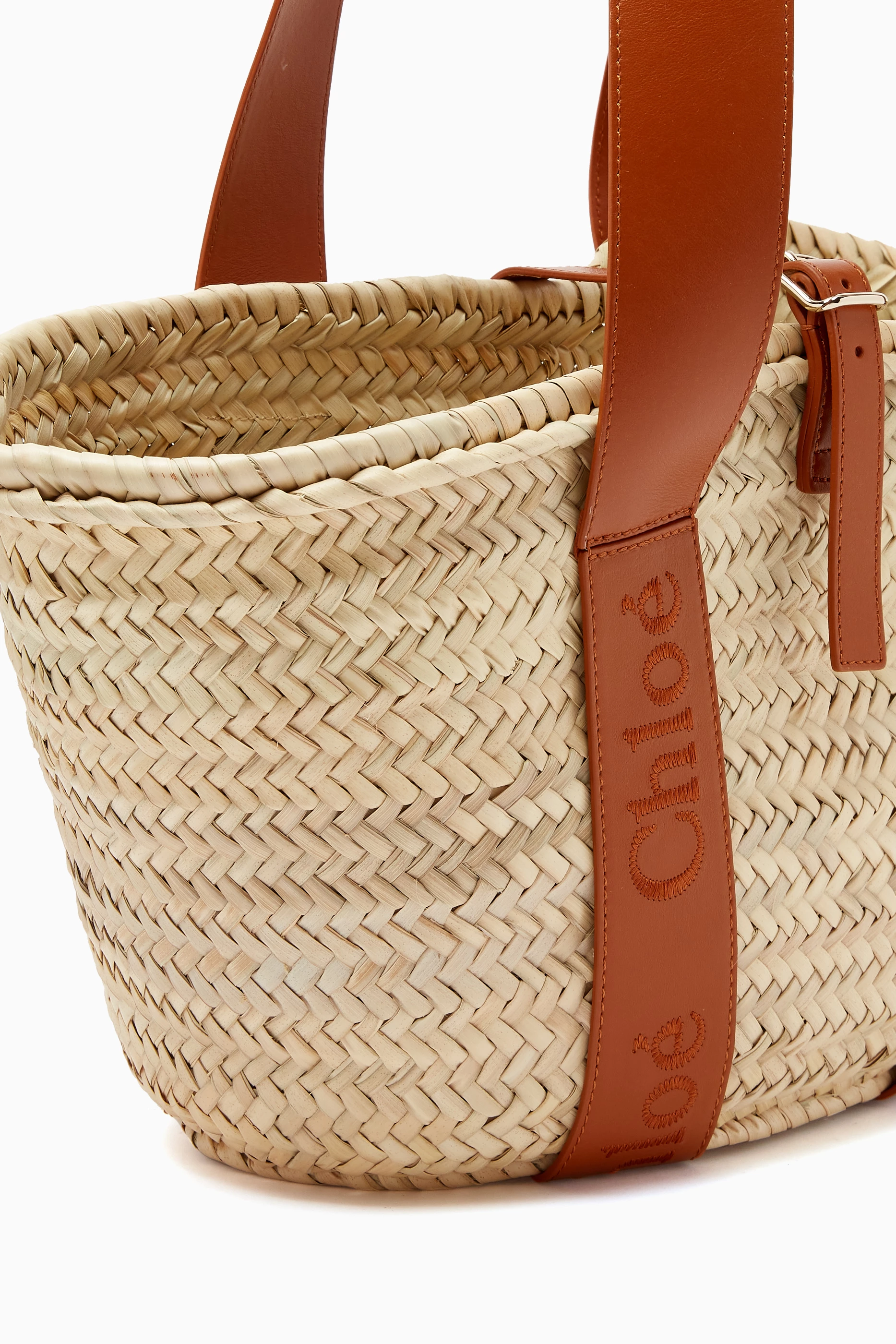Buy Chloé Brown Chloé Sense Medium Basket Bag in Raffia Leather