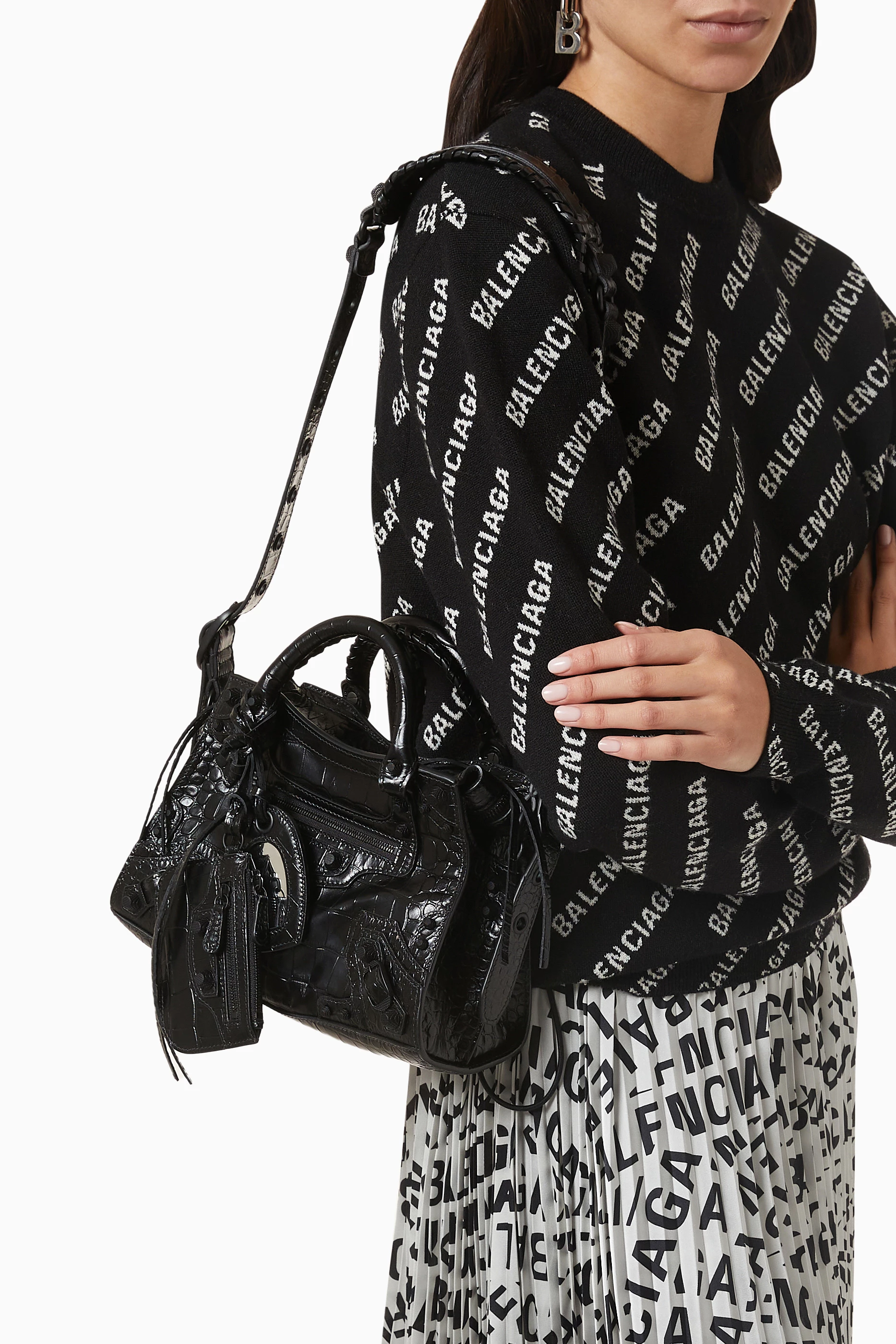 Buy Balenciaga Black Neo Cagole XS Top-handle Bag in Croc-embossed