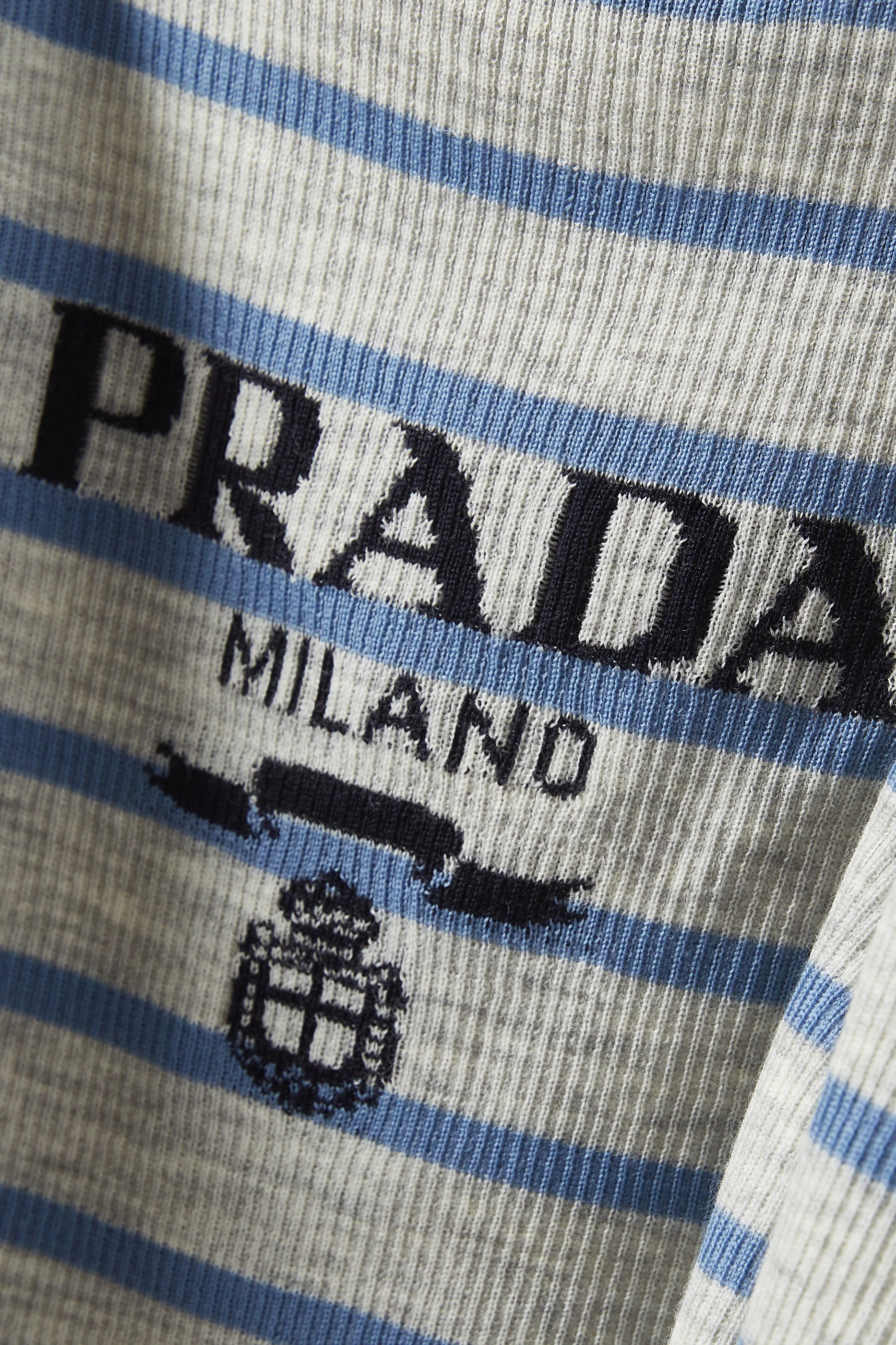 Buy Prada Multicolour Logo Striped Crop T-shirt in Virgin Wool