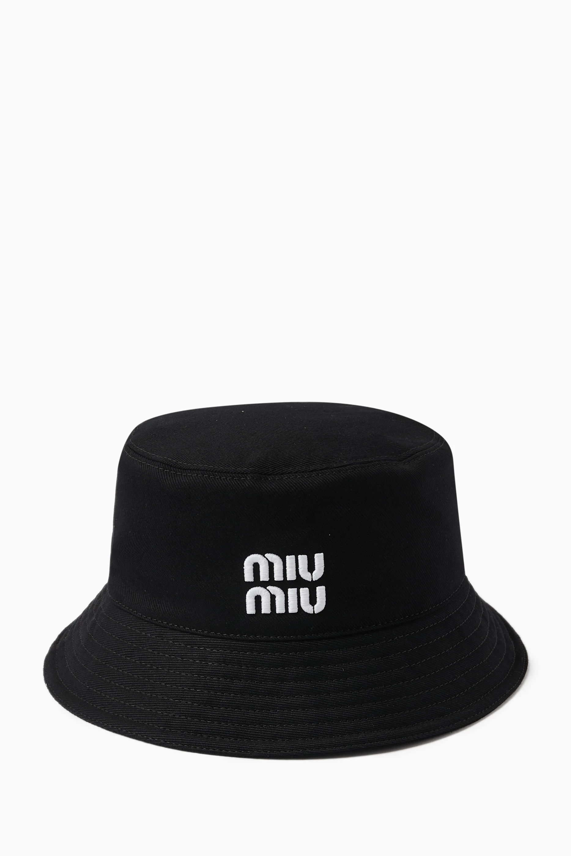 Miu Miu Black Bucket Hat with White Logo Embroidery Miu Miu - Bucket hat black - The Corner main image 2