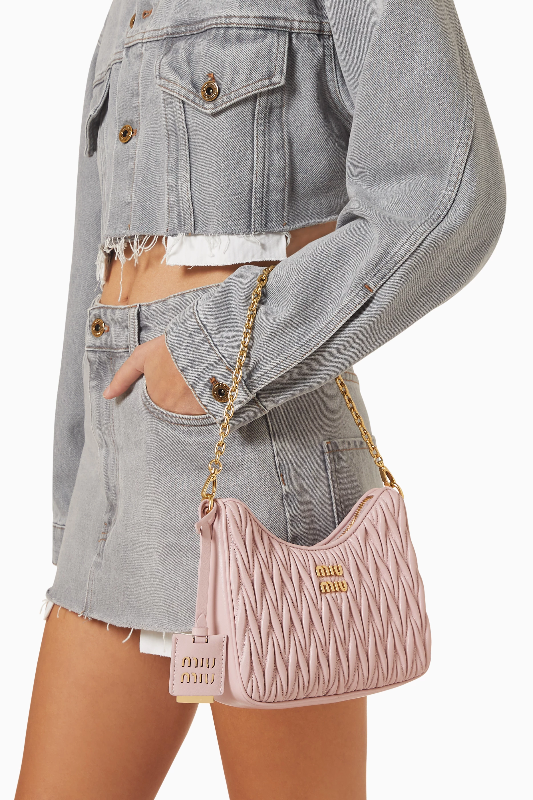 Buy Miu Miu Pink Small Matelassé Shoulder Bag in Leather For Women