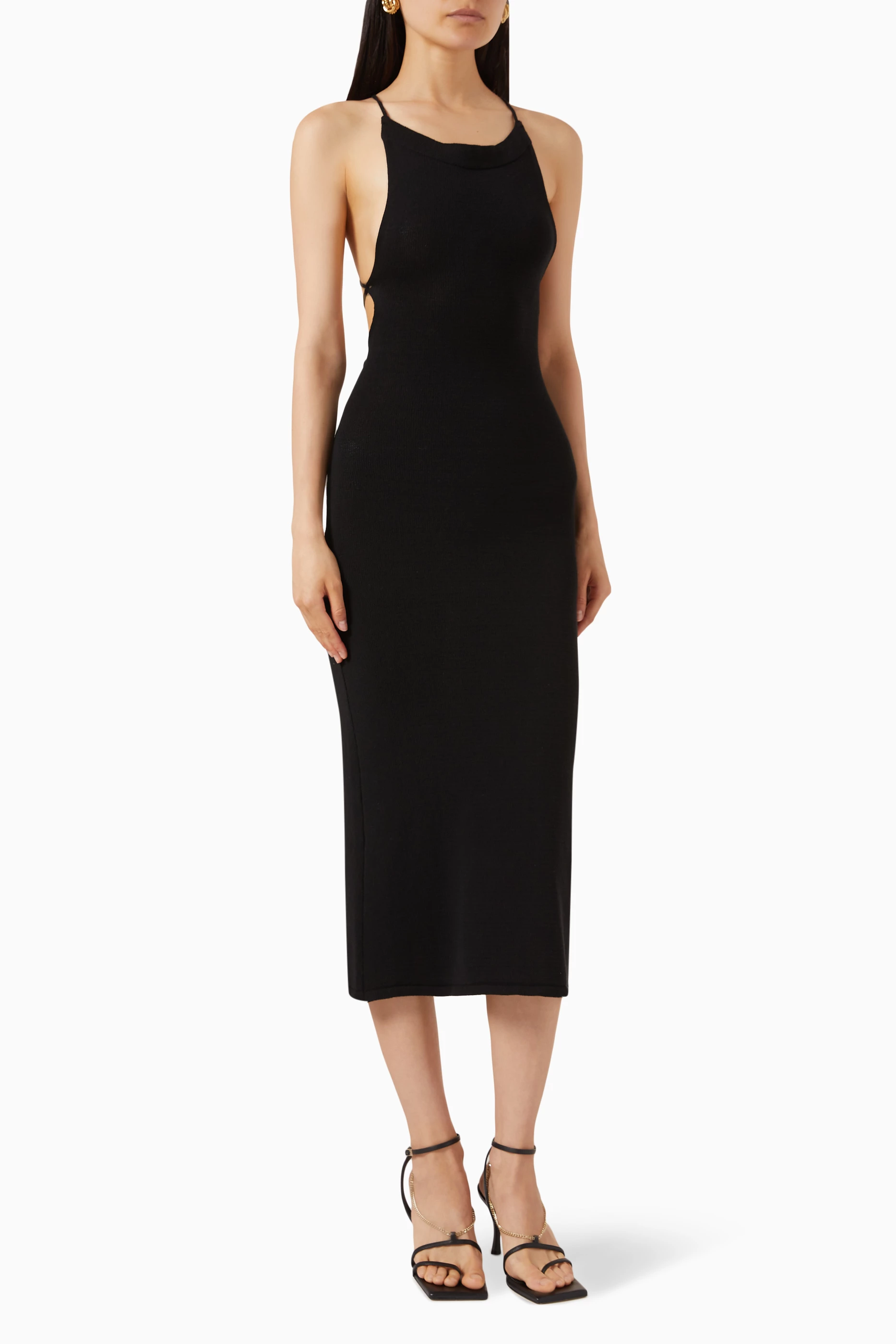 alohas delicate strap knit dress Buy ALOHAS Black Delicate Strap Bodycon Midi Dress in Cotton-blend For  Women Online