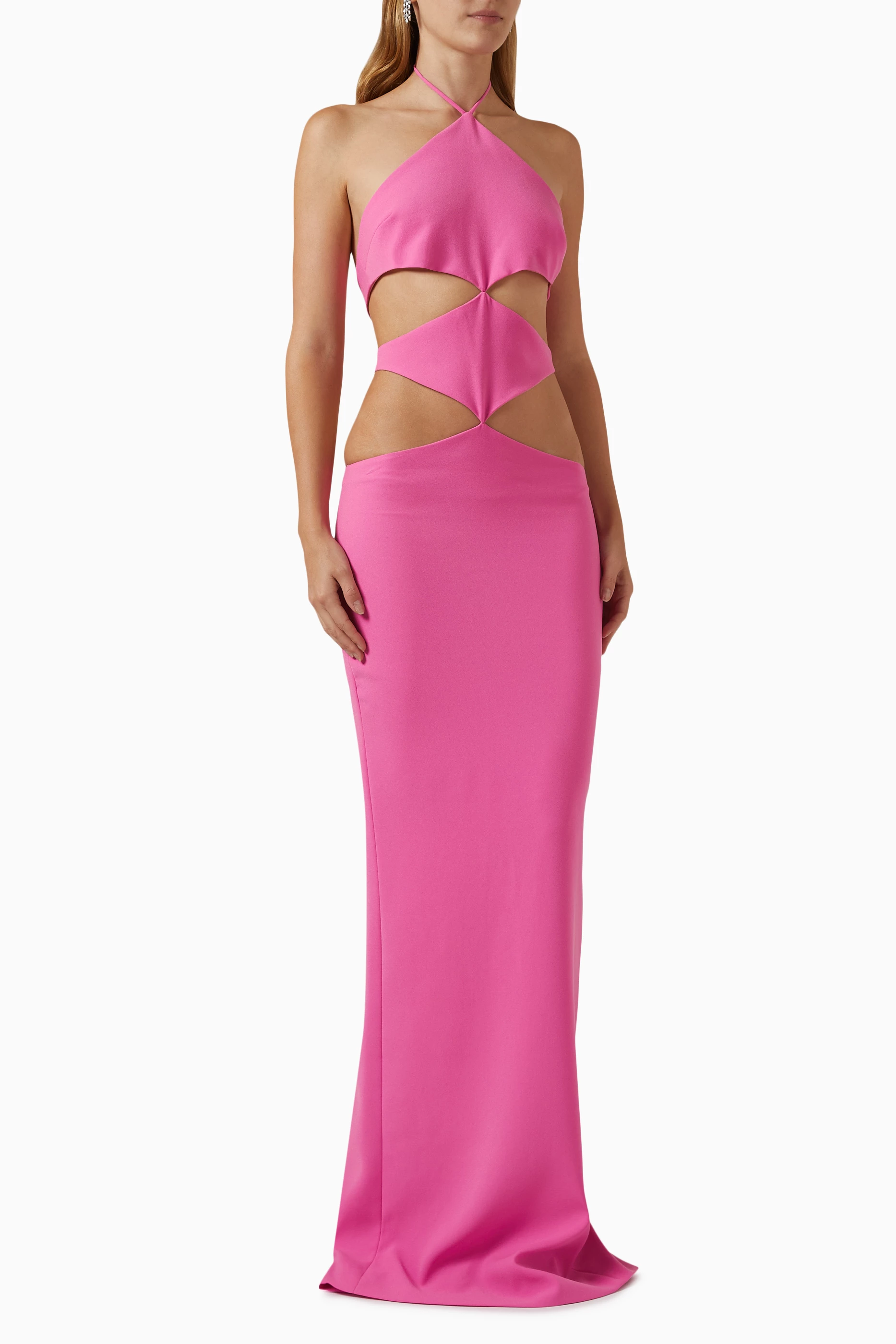monot pink dress Buy Monot Pink Halterneck Diamond Cut-out Dress in Crepe For Women Online