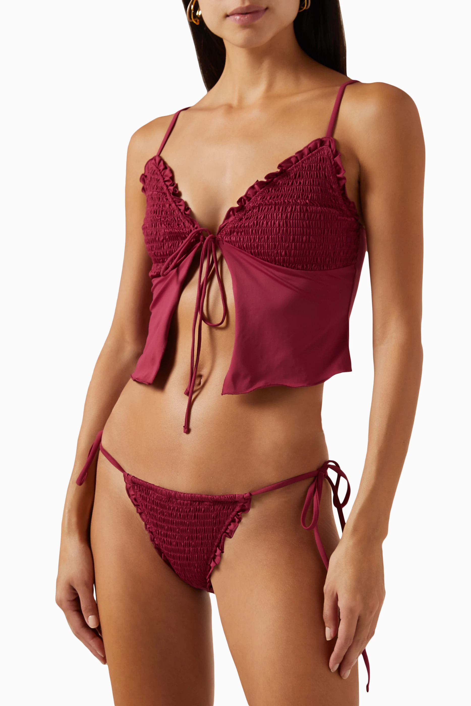 Buy Frankies Bikinis Red Penelope Ruffle Tankini Bikini Top in