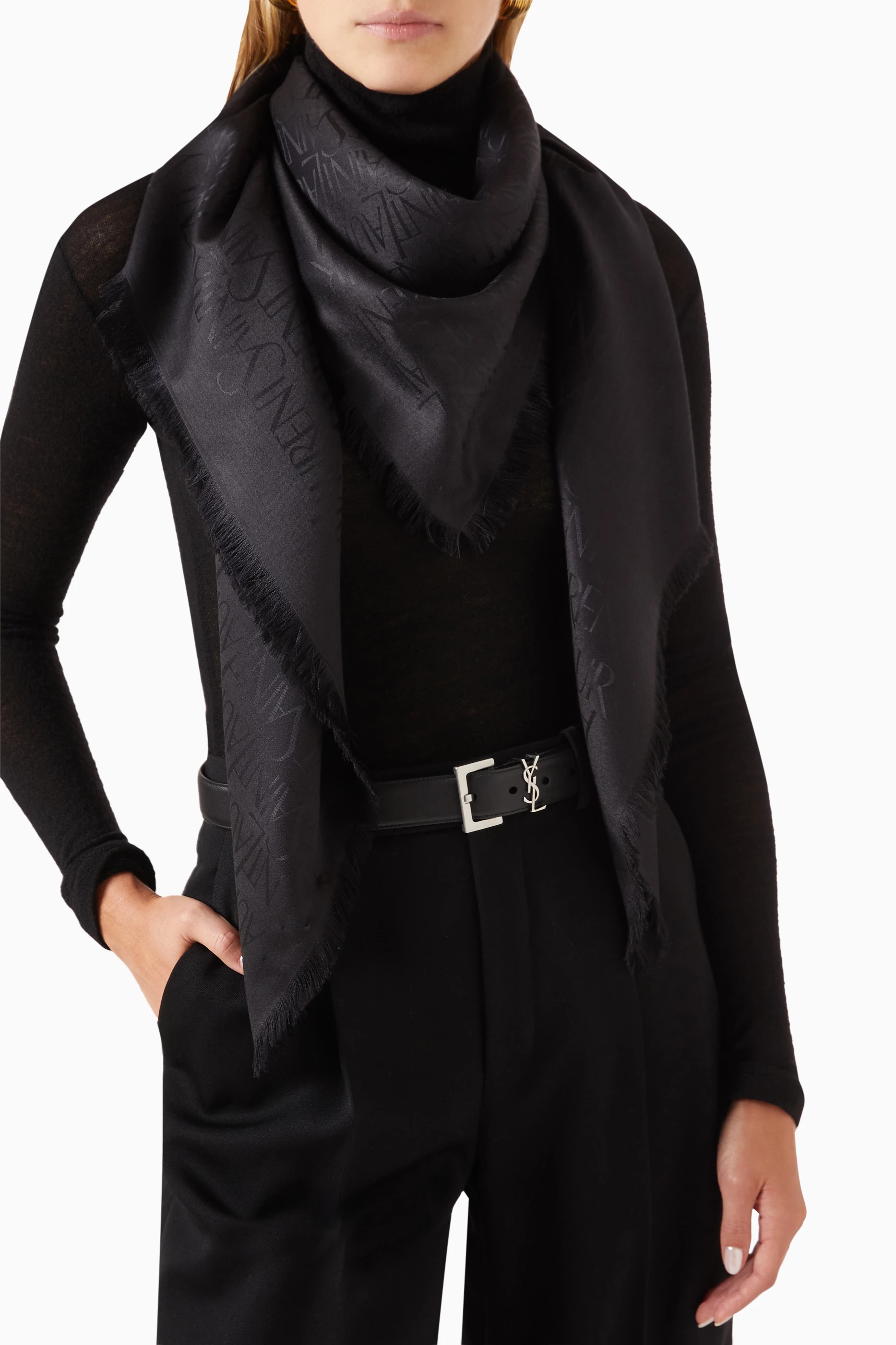 Buy SAINT LAURENT Black SAINT LAURENT Large Square Scarf in Silk