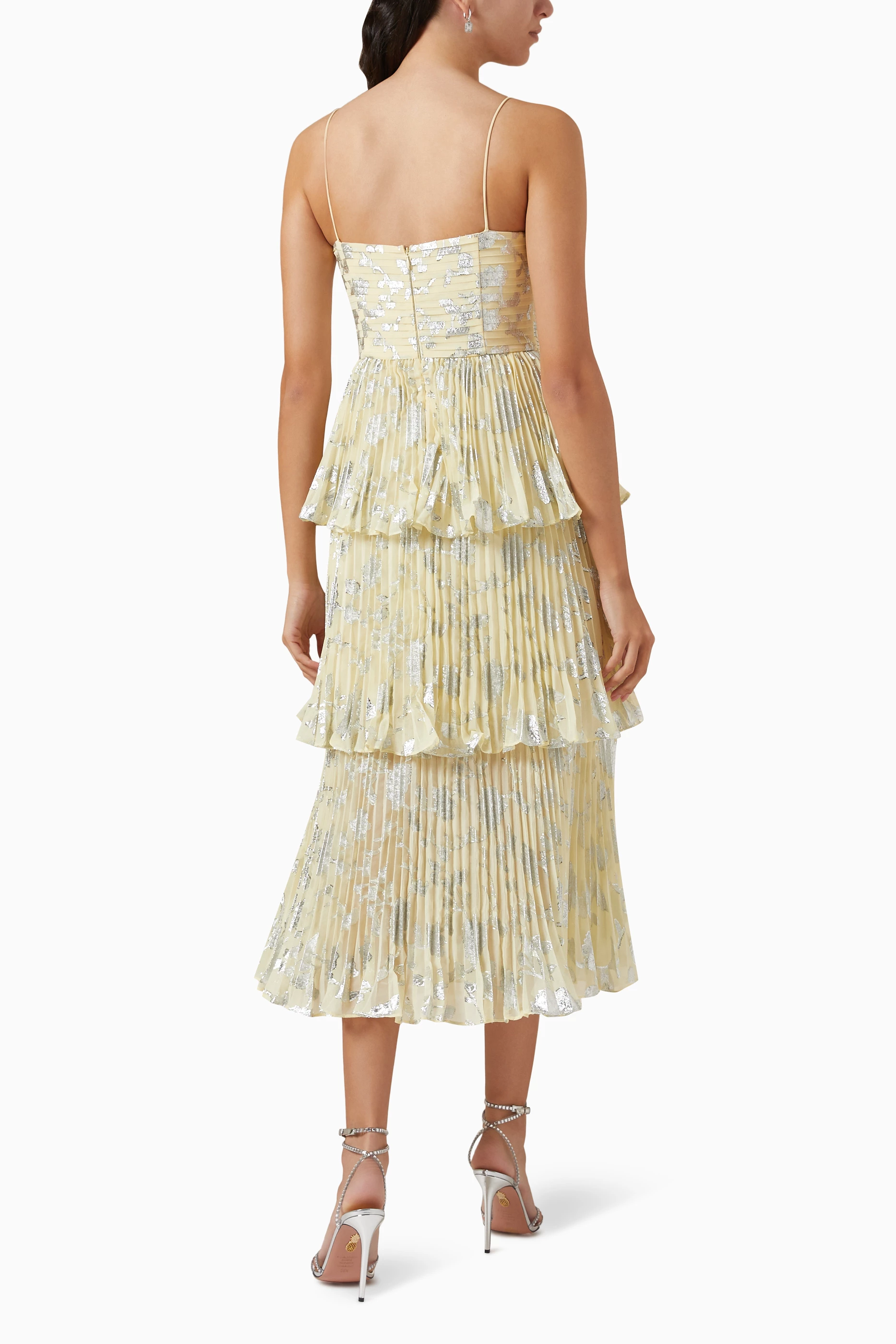 Buy Self-Portrait Yellow Midi Dress in Metallic Jacquard For Women Online |  Ounass Oman