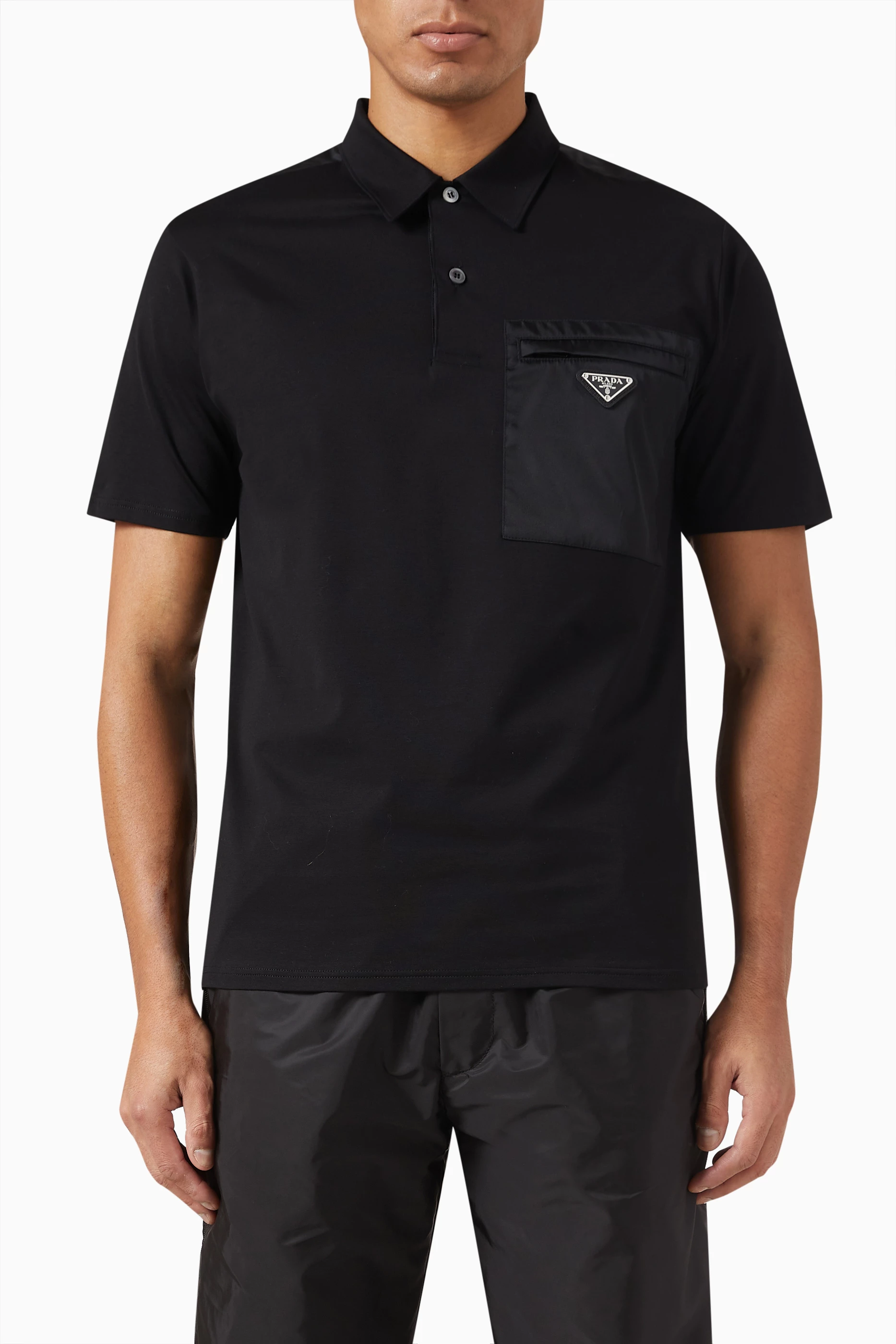 in Shirt Polo Logo Triangle Black Prada Buy shirt polo logo triangle black prada トップス Re-Nylon for Cotton & トップス