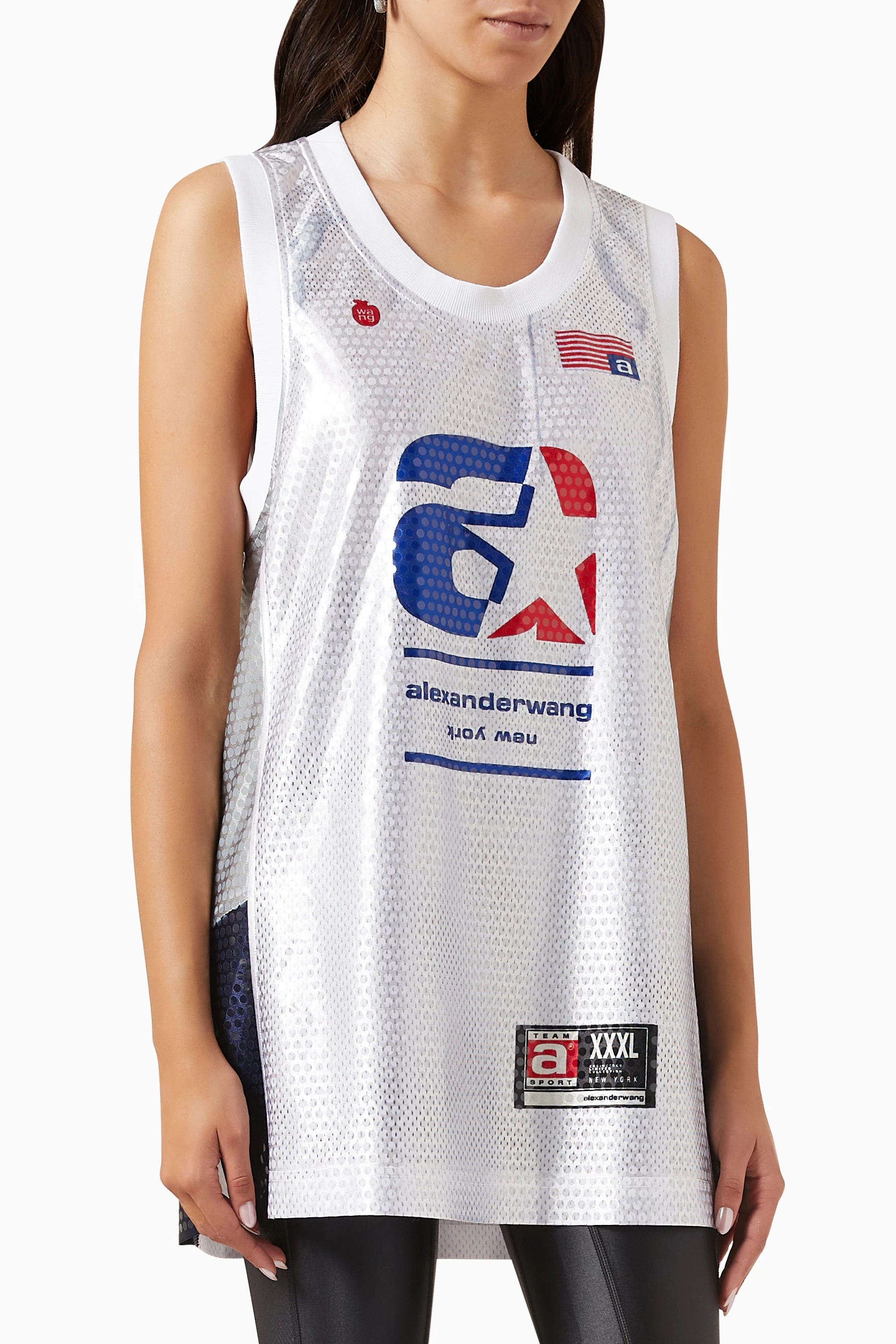 alexander wang astar basketball タンクトップ Buy Alexander Wang White Astar Basketball Jersey in Sequn-faille
