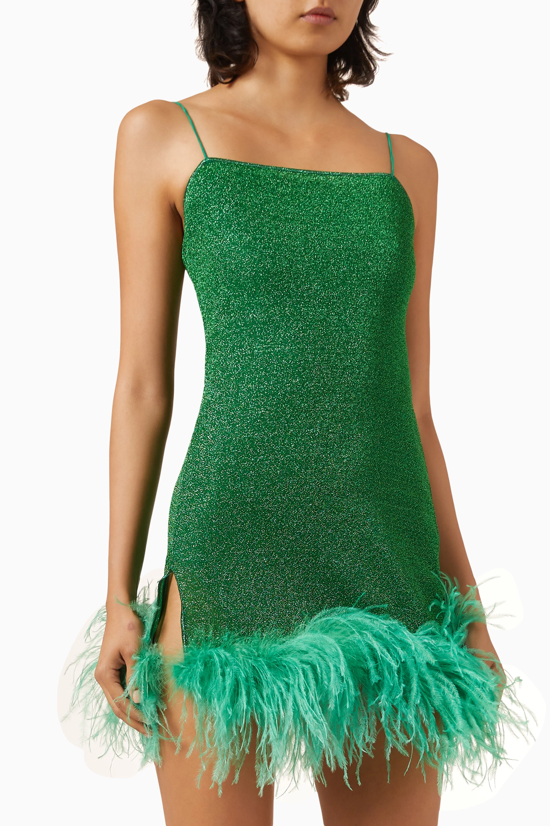 Buy Oseree Green Lumire Plumage Feather-trimmed Mini Dress in Lurex-blend  For Women Online | Ounass Oman