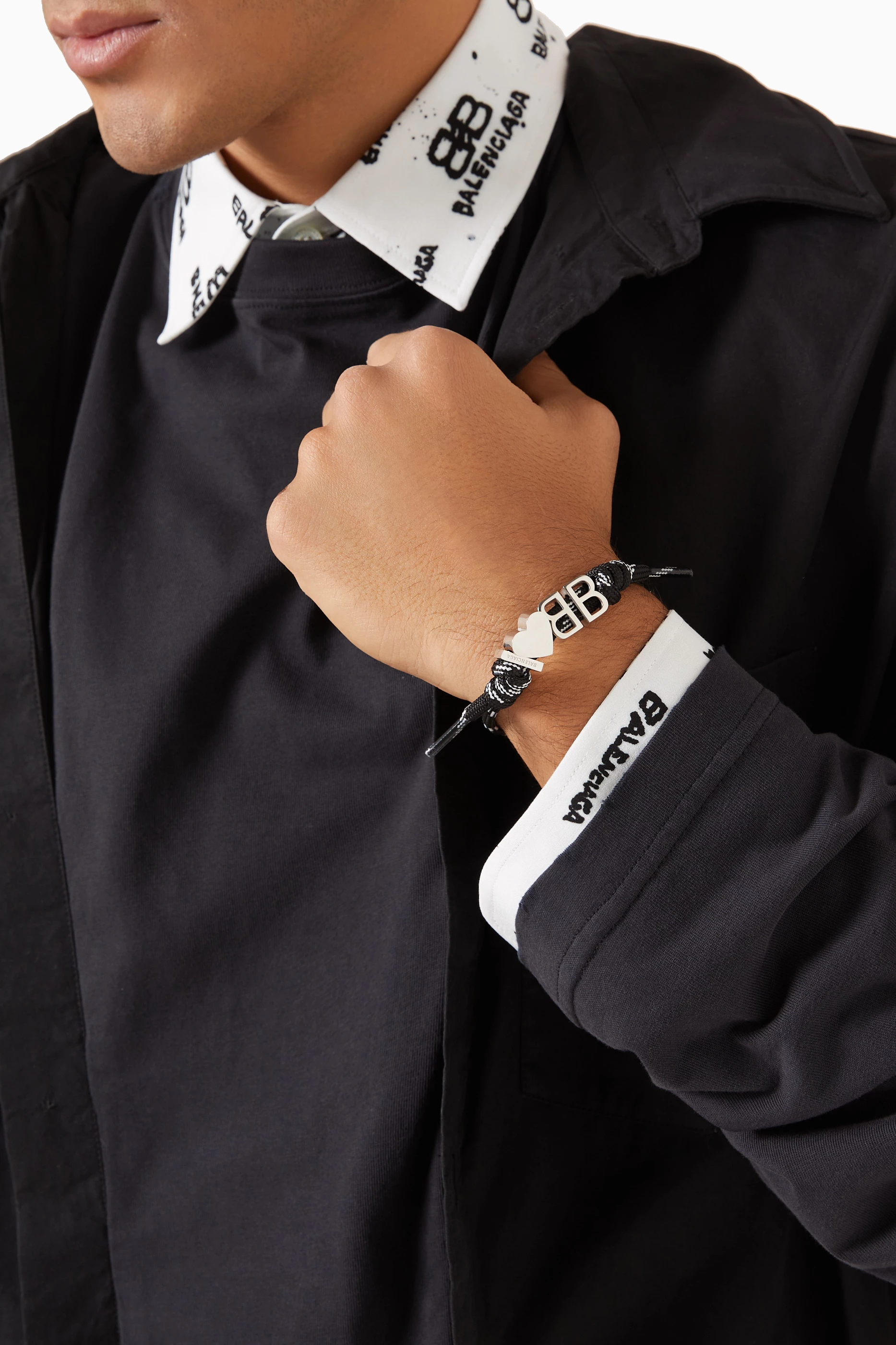Buy Balenciaga Black I Love BB Bracelet in Brass For UNISEX Online