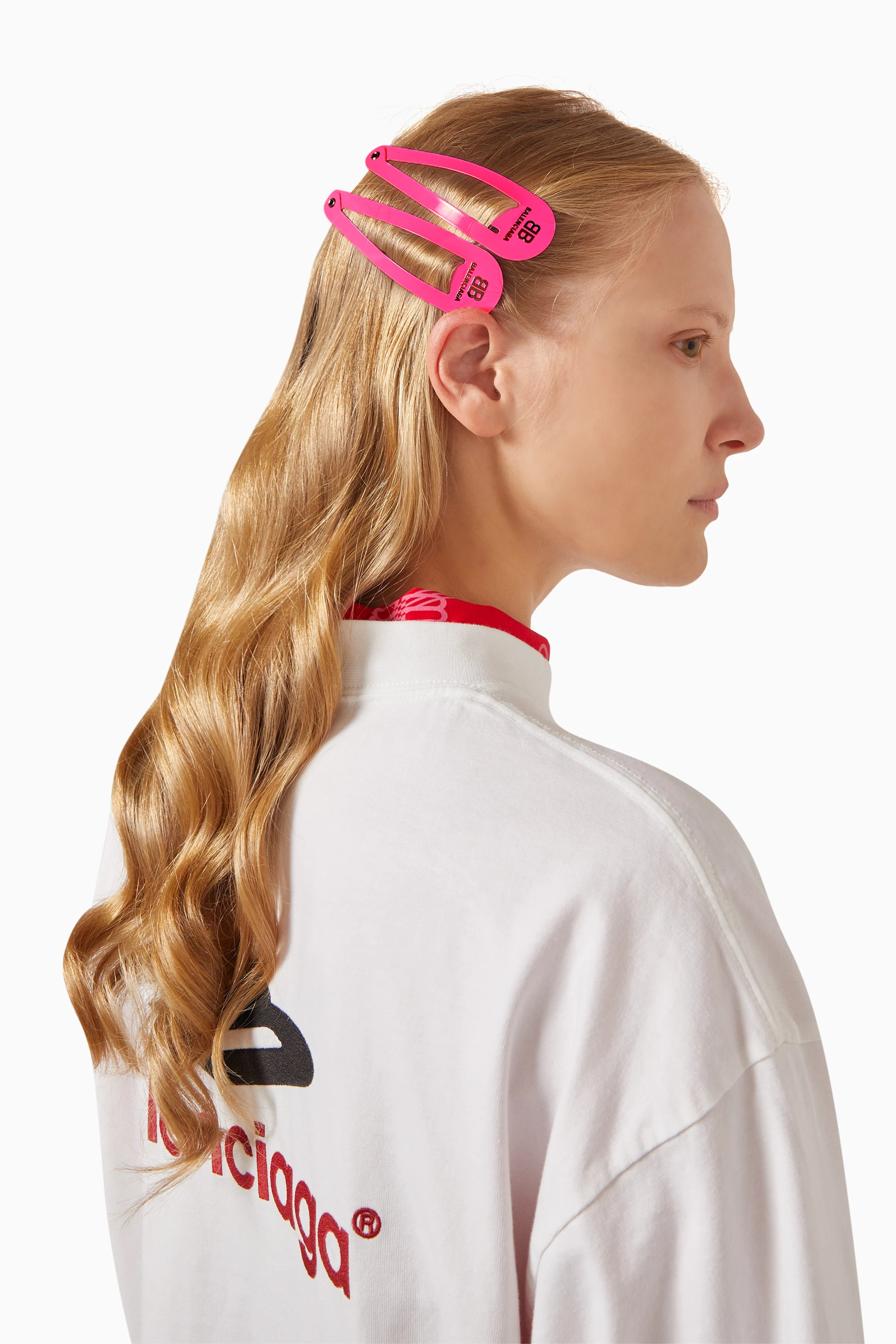 Buy Balenciaga Pink XXL Hair Clip Set in Steel For Women