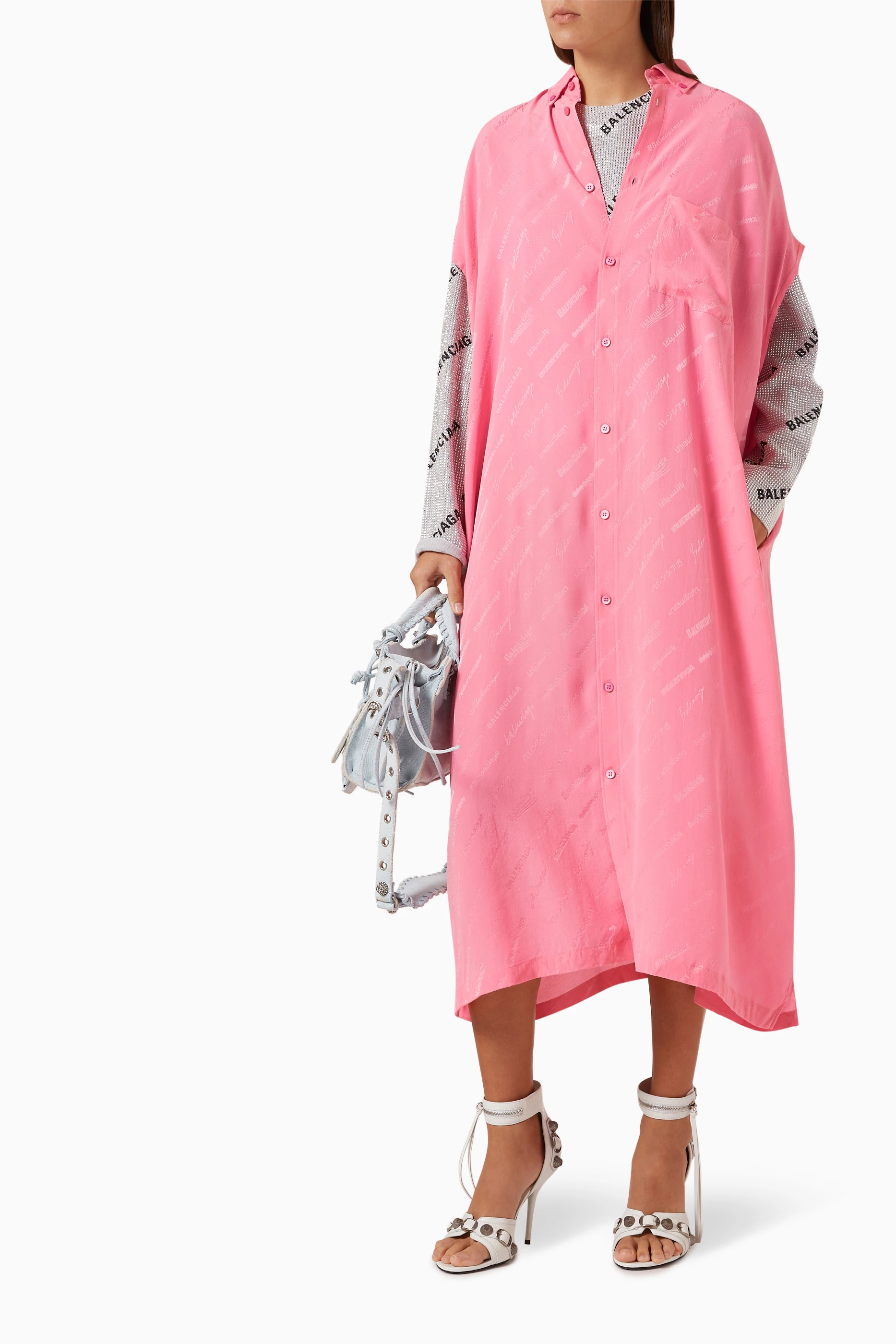 balenciaga pink shirt dress Balenciaga monogram-jacquard Shirt Dress | Pink