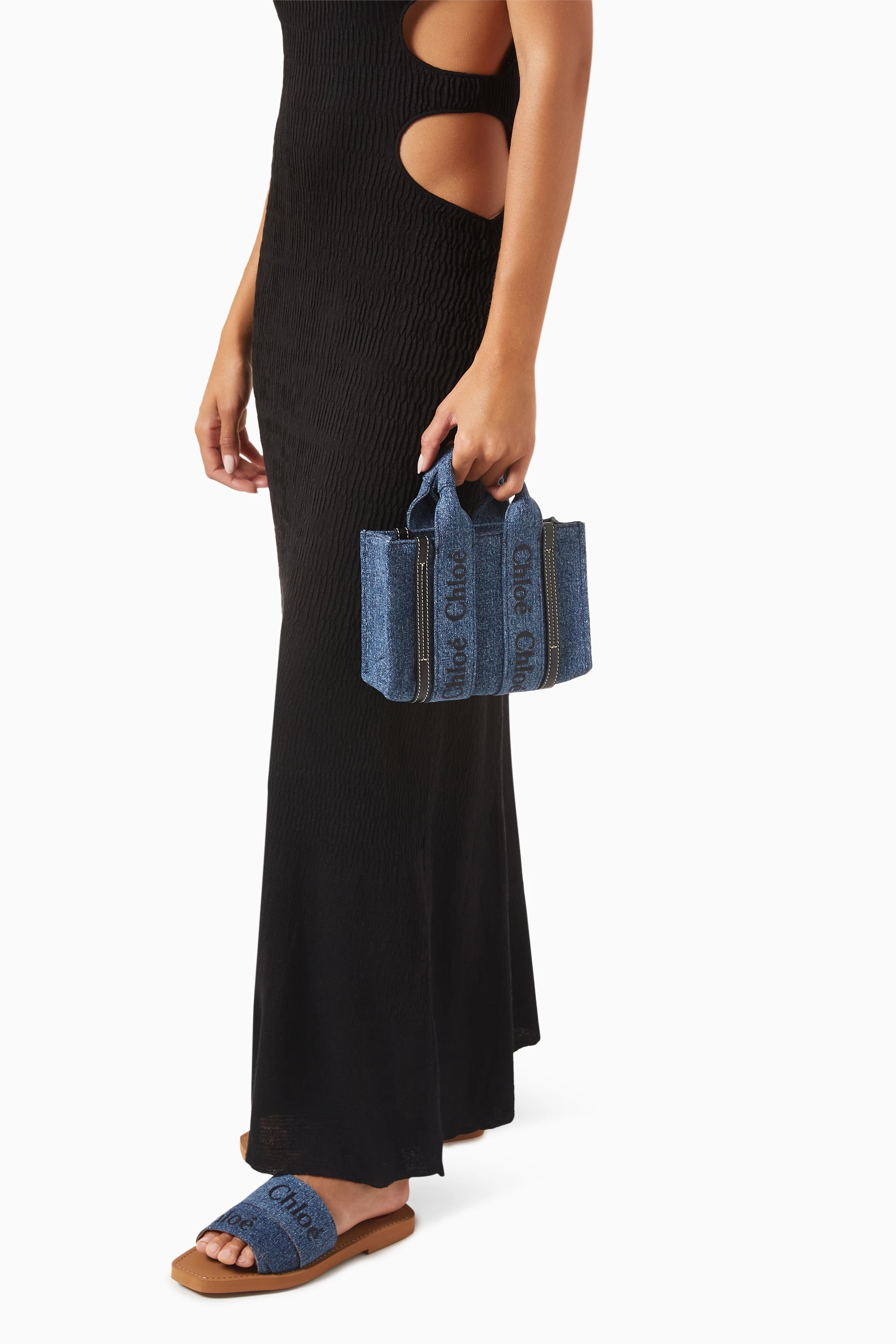 Buy Chloé Blue Nano Woody Tote Bag in Denim For Women Online 