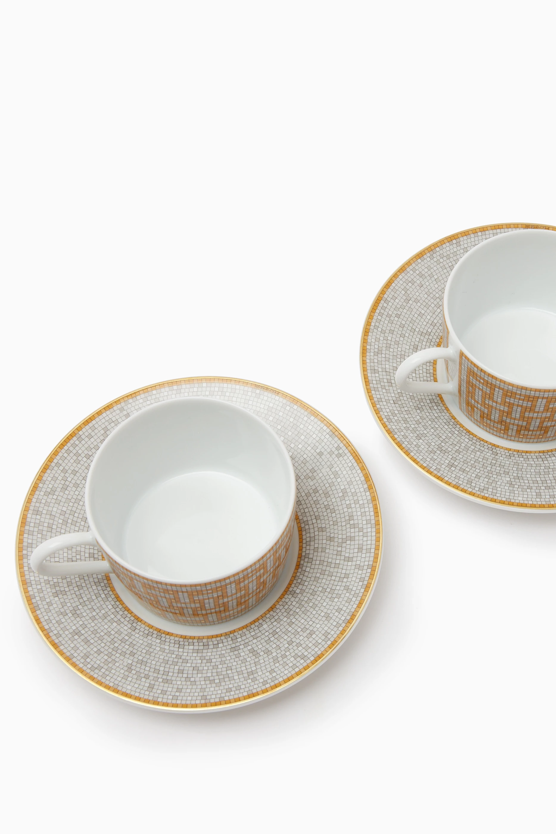 Tasse à Café Hermès Mosaique Au 24 En Porcelaine Dorée - Service à Café De Luxe, Neuve Avec Soucoupe