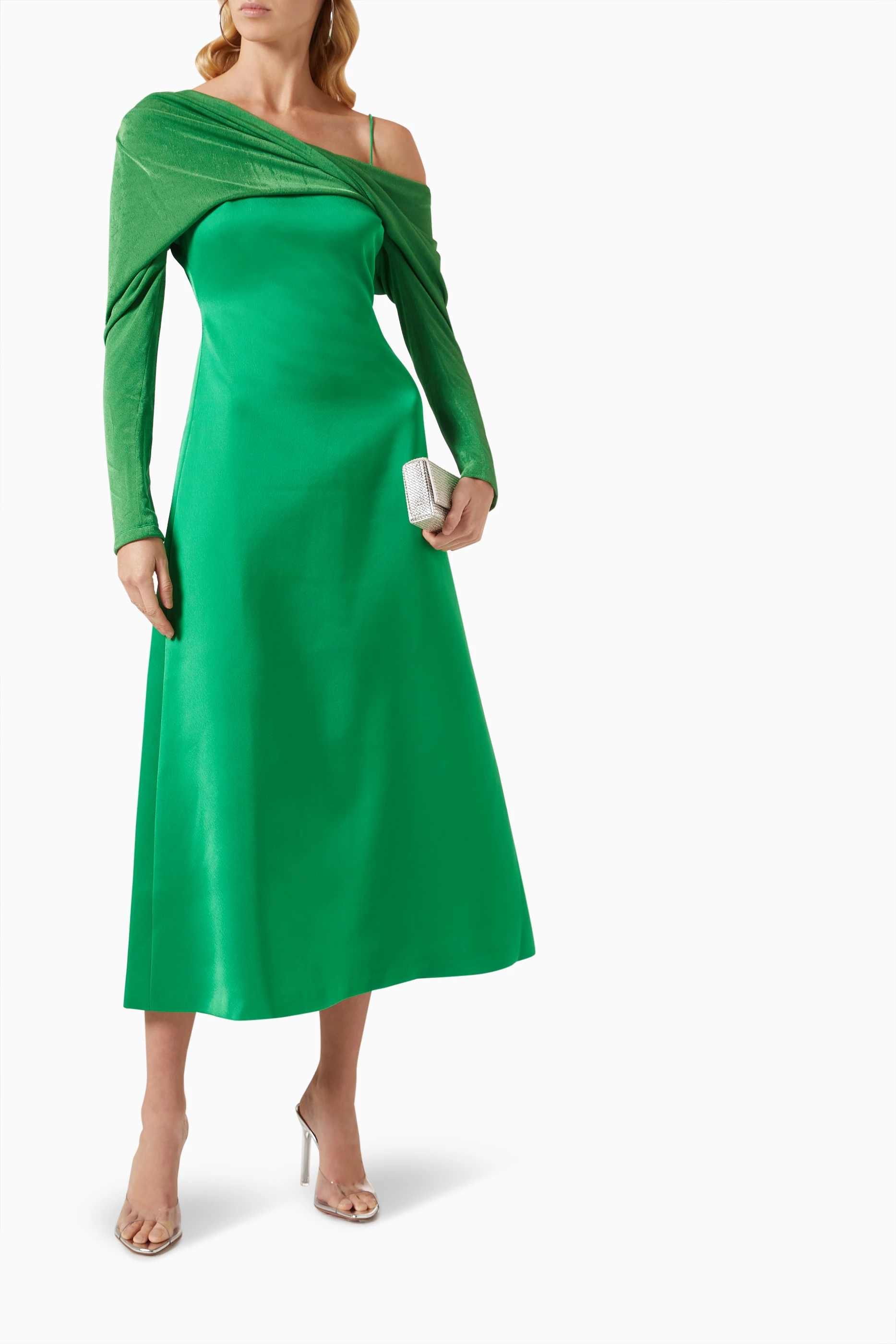 chats by c.dam green dress CHATS BY C.DAM Suriya Ruched Dress | Green