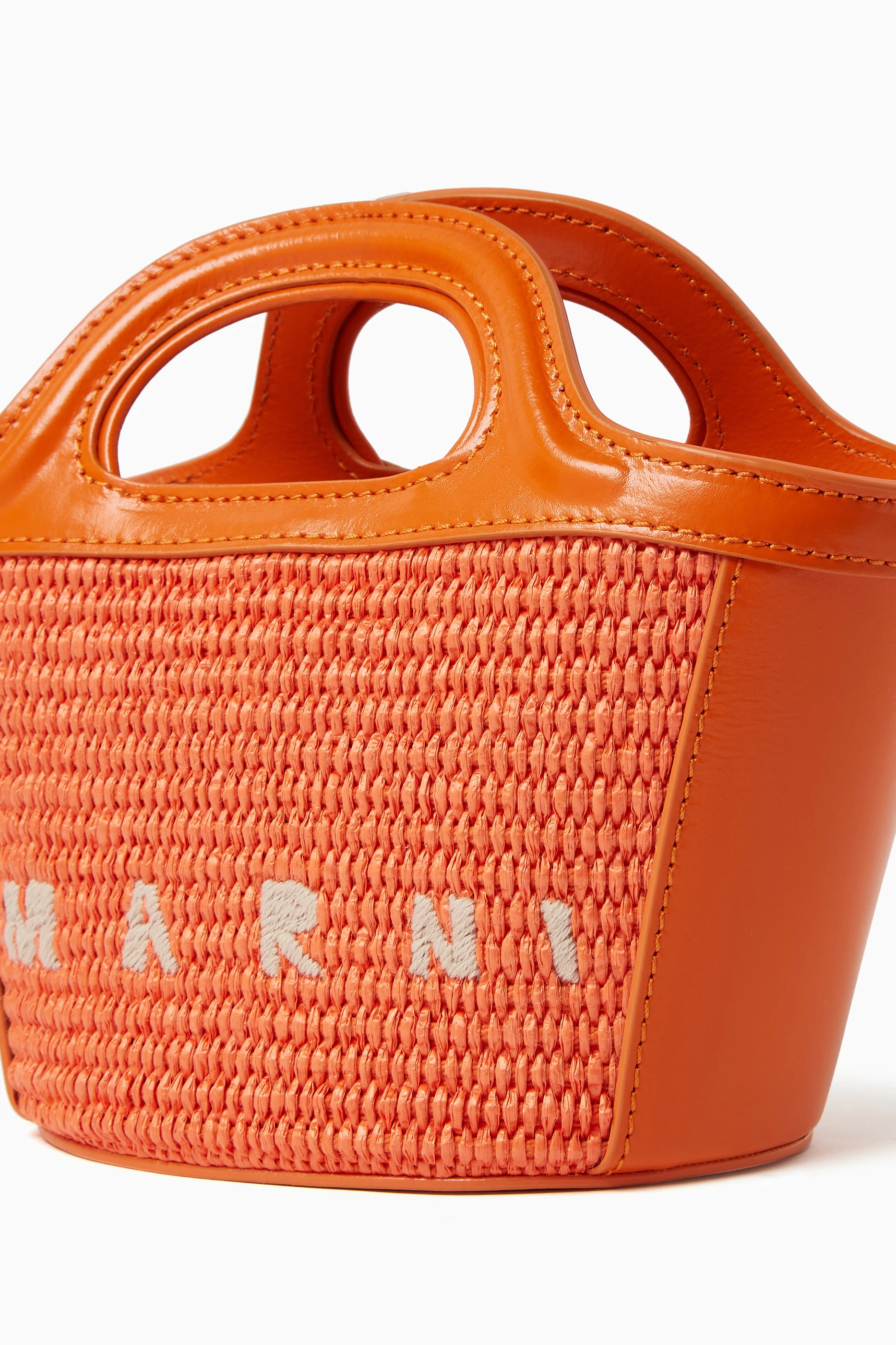 Buy Marni Orange Micro Tropicalia Bag in Leather & Raffia For