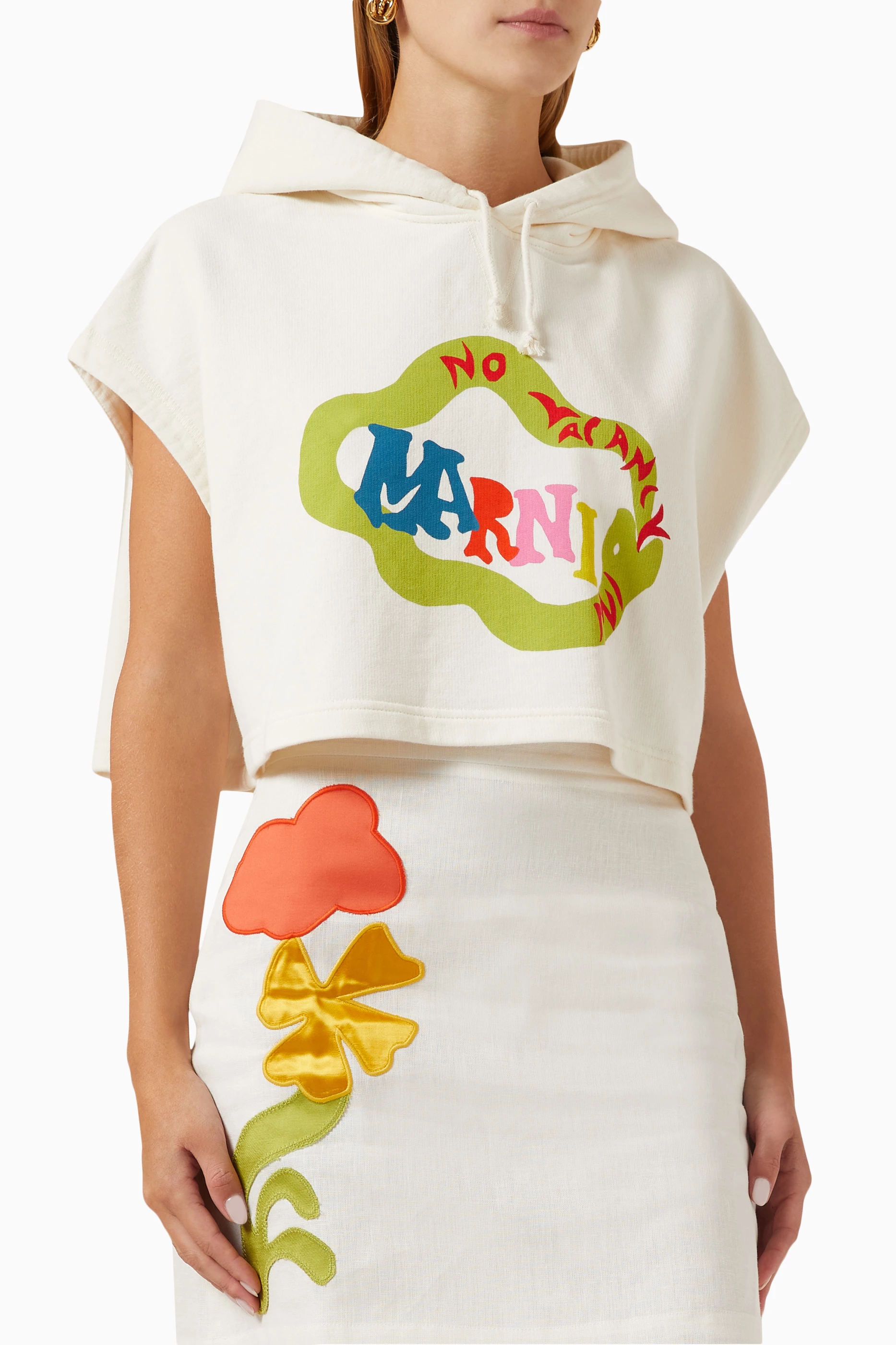 Buy Marni White x No Vacancy Inn Cropped Hoodie For Women