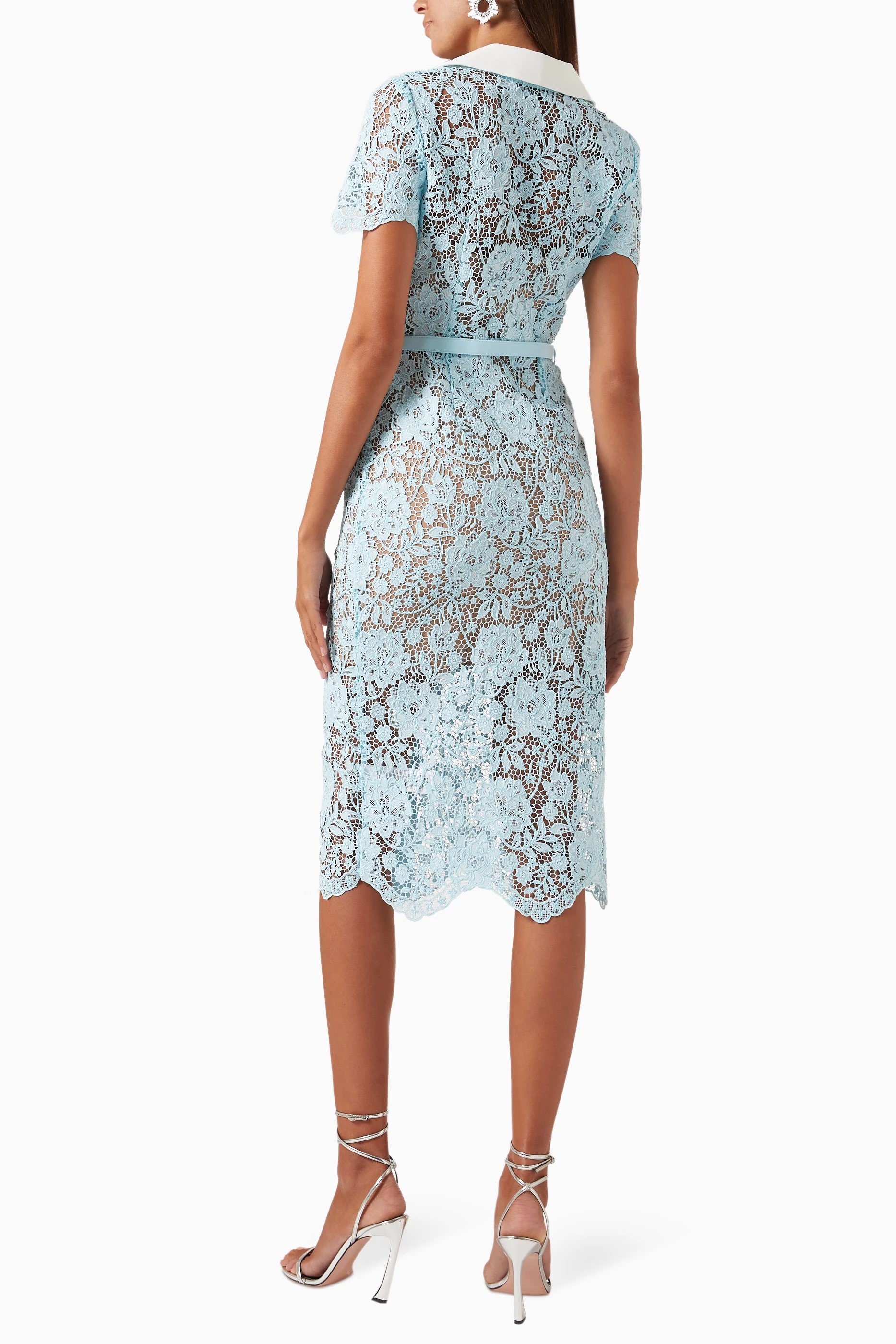 chinese dress ladies Self-Portrait - Pink Guipure Lace Midi Dress