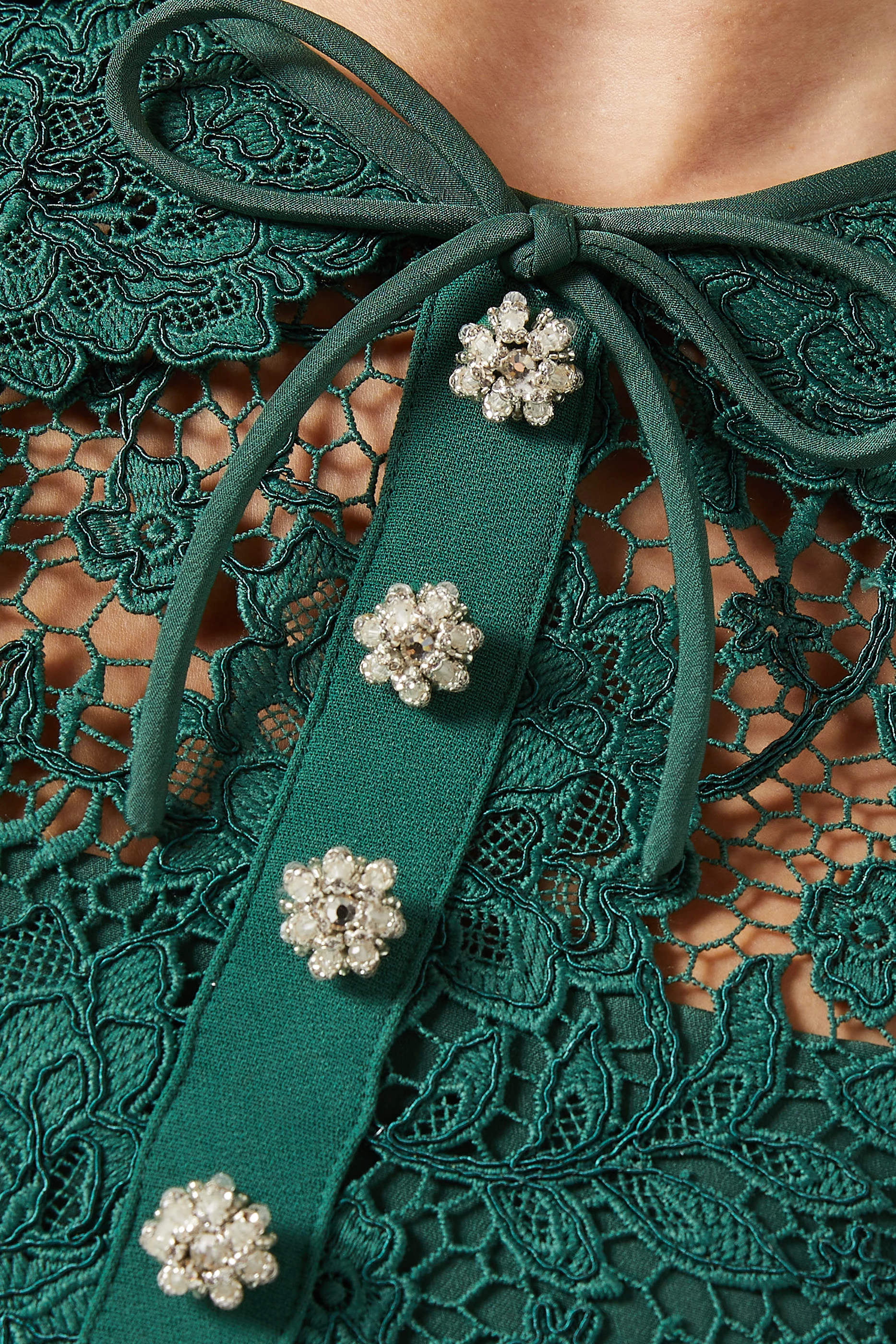 Buy Self-Portrait Green Cord Lace Midi Dress For Women Online