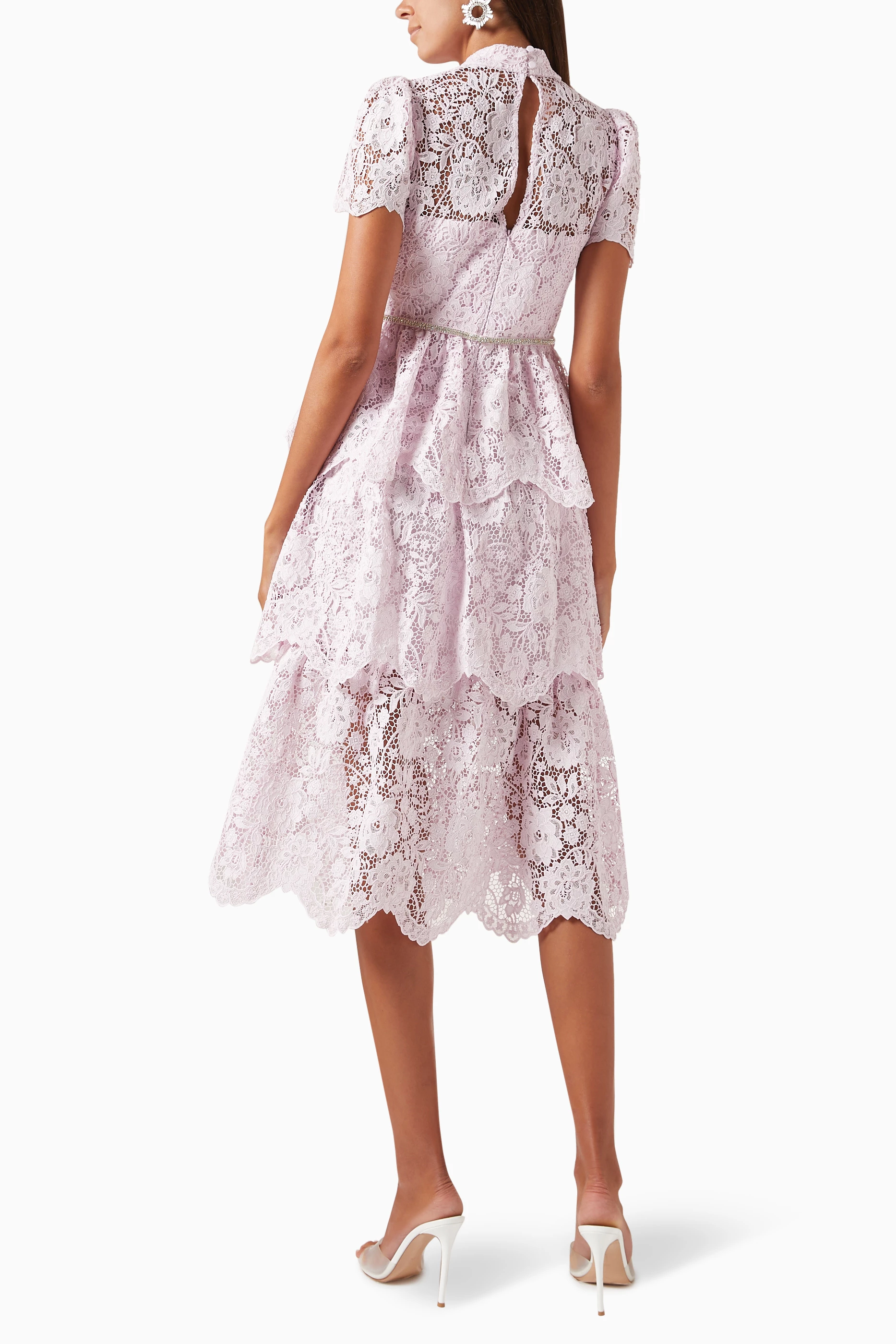 E*様 Self Portrait Cord Lace Tiered Dress Buy Self-Portrait Pink Cord Lace Tiered Midi Dress For Women
