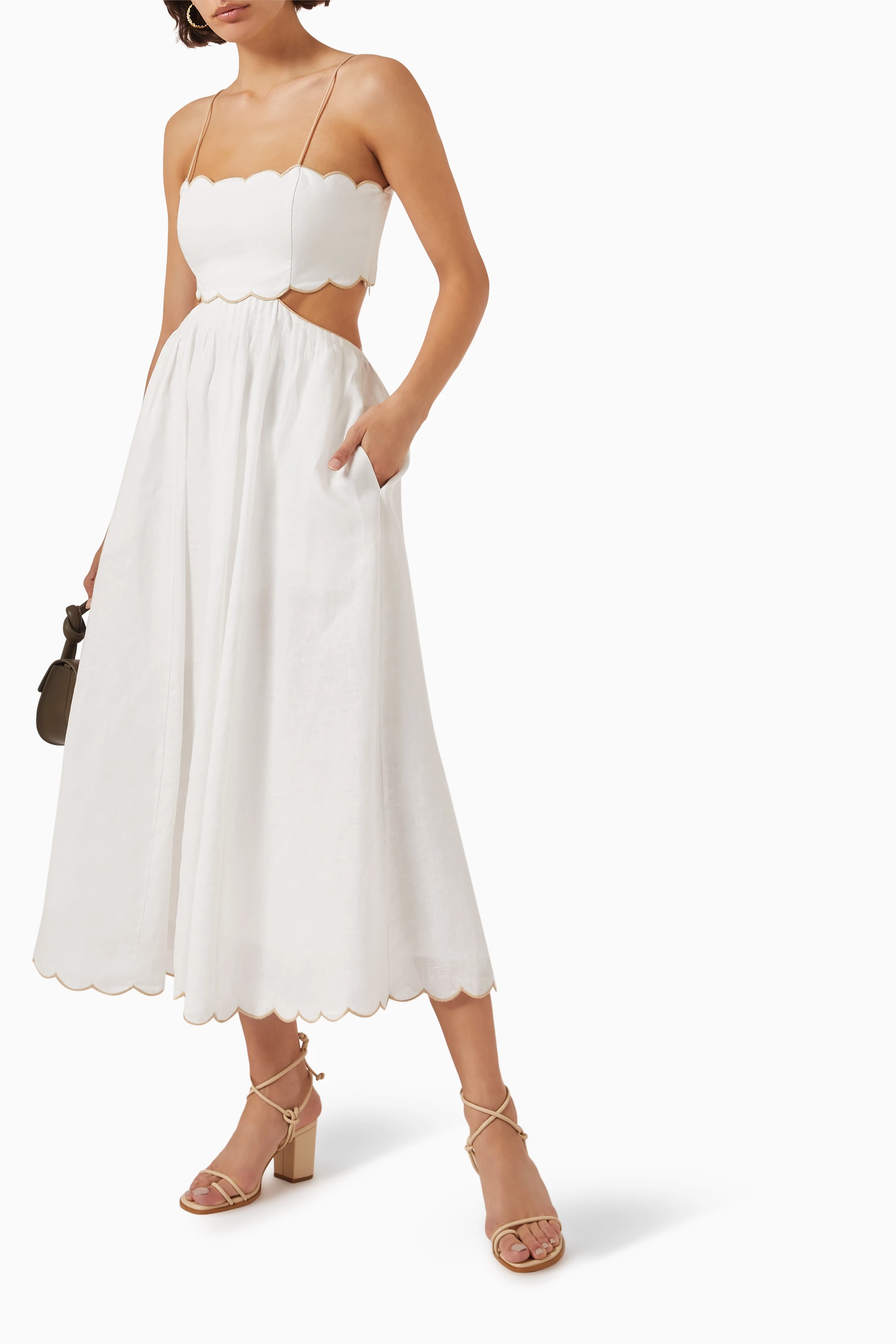 Buy Zimmermann Neutral Devi Scallop Midi Dress in Linen For Women Online |  Ounass Oman