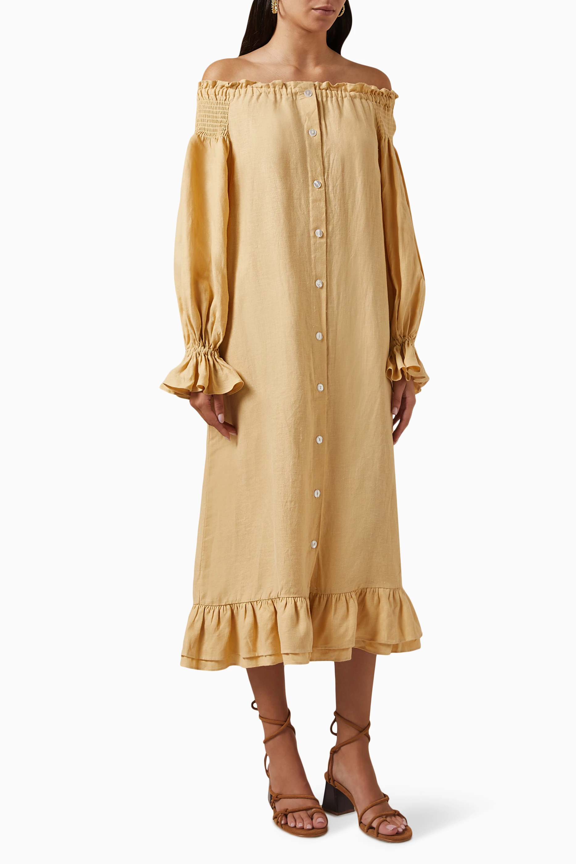knee length dresses for ladies Linen white dress main image 1