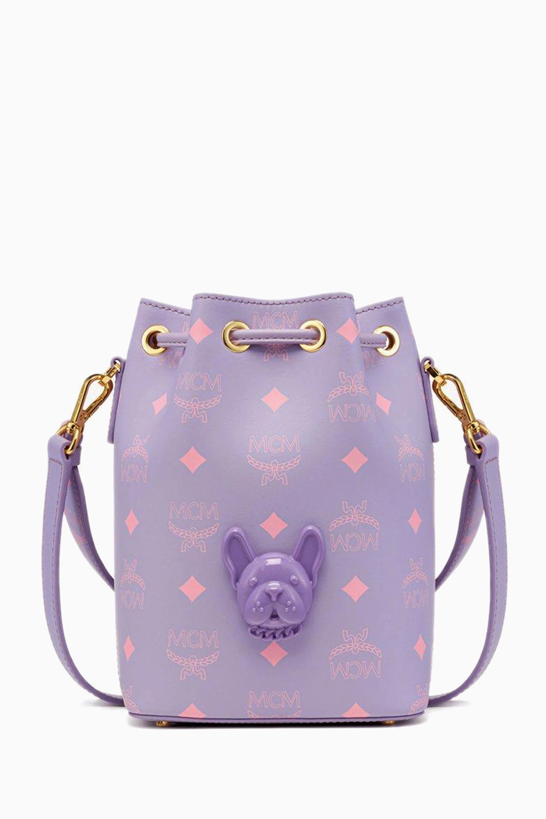 Buy MCM Purple Mini Pup Drawstring Hobo Bag in Leather For Women Online Ounass Oman