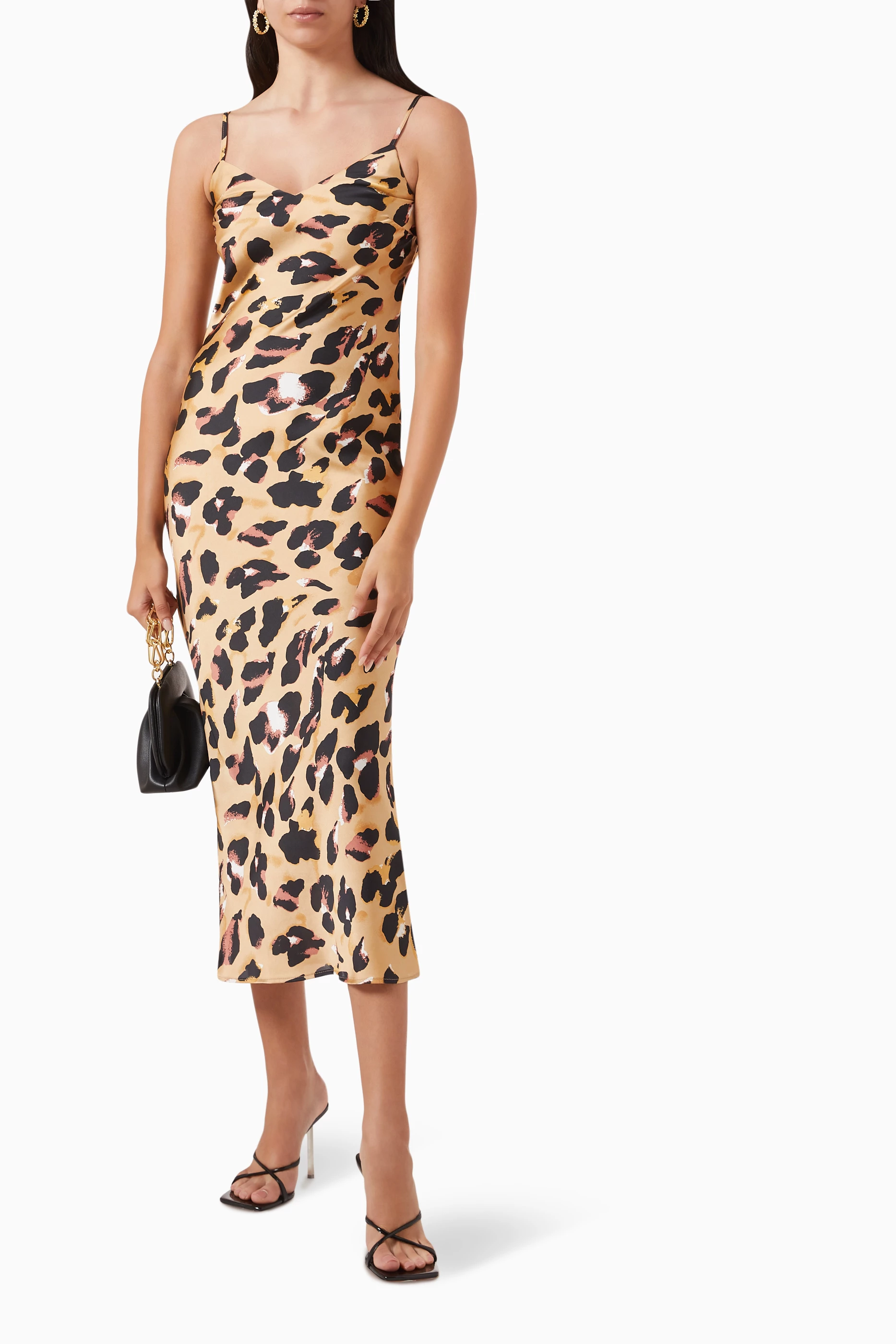 Buy Never Fully Dressed Brown Leopard-print Jaspre Midi Slip Dress in Satin  For Women Online | Ounass Oman
