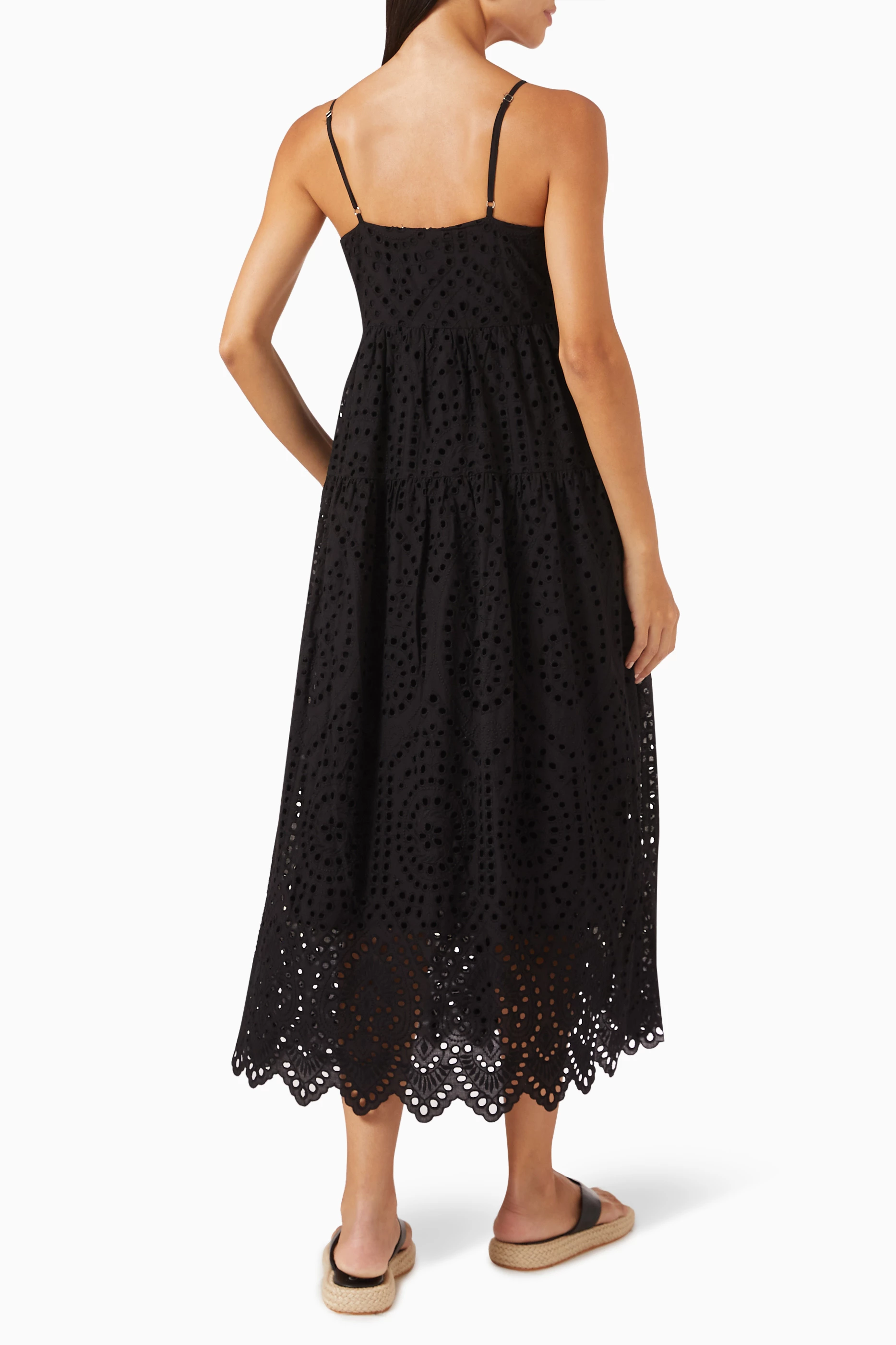 knee length dresses for ladies Broderie Lace Trimmed Midi Dress  Boho Chic By Sukriti Jain
