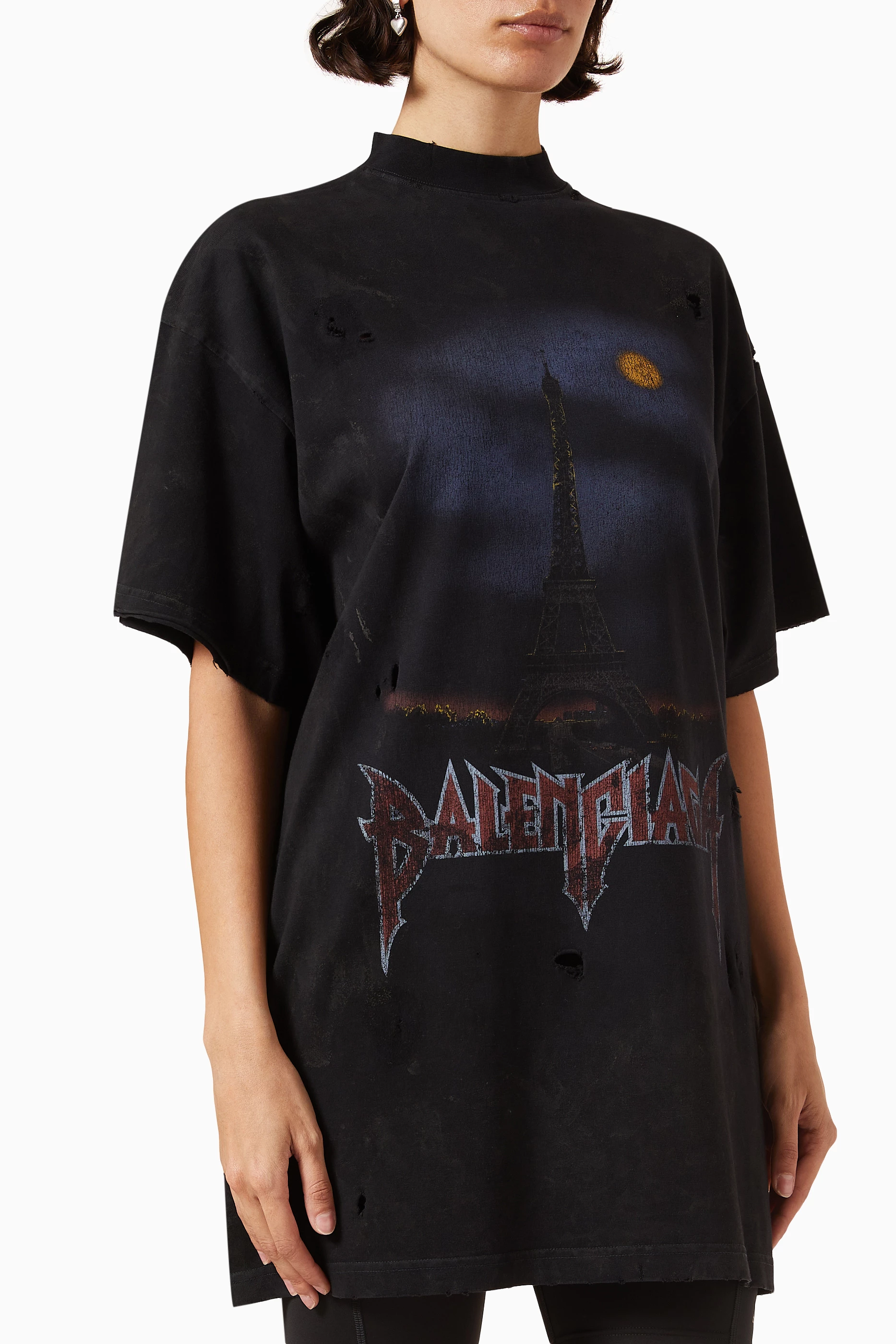 Buy Balenciaga Black Paris Moon Oversized T-shirt in Vintage
