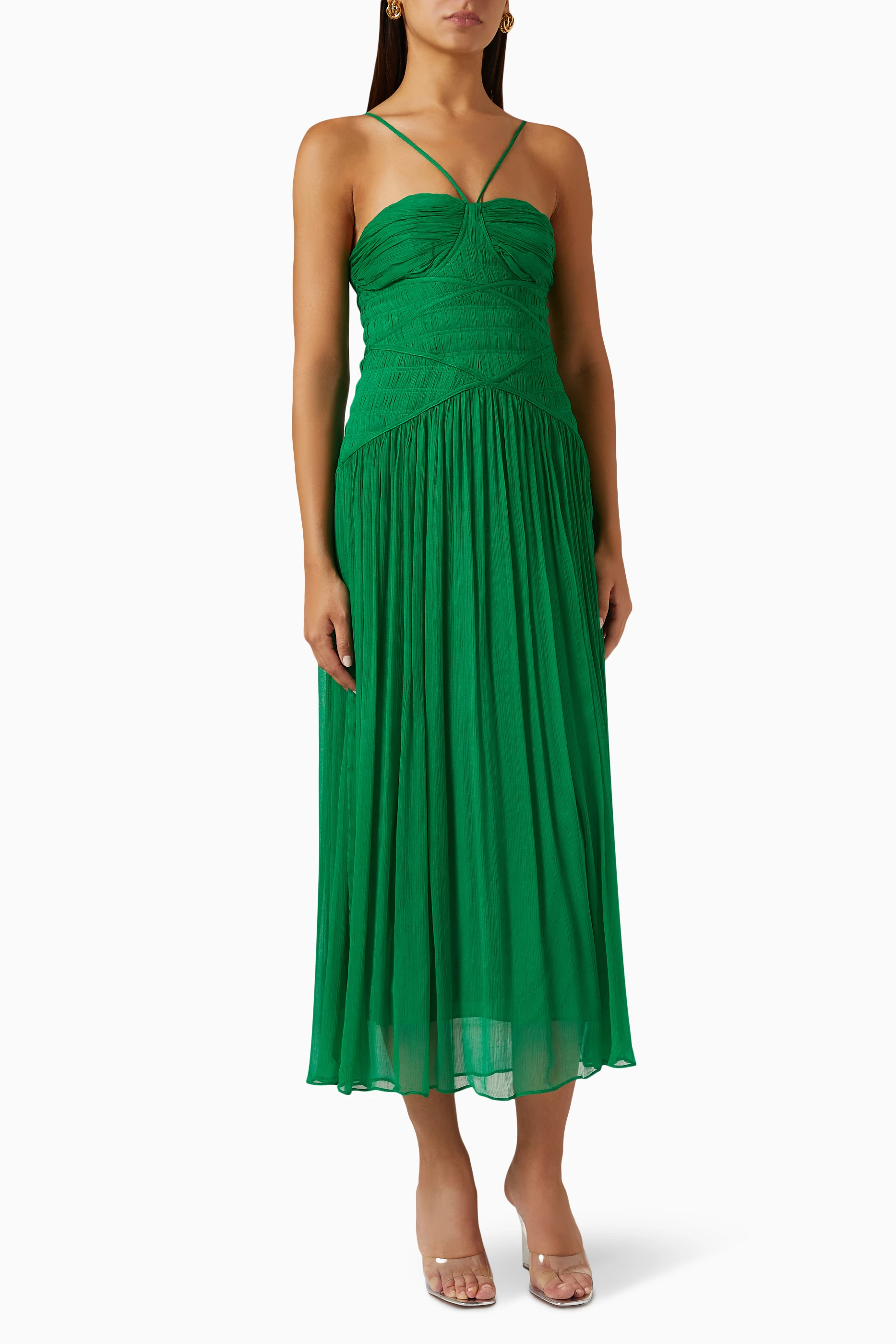 green dress for women indian Embellished Printed Cut-Out Detail Maxi Ethnic Dress S main image 1