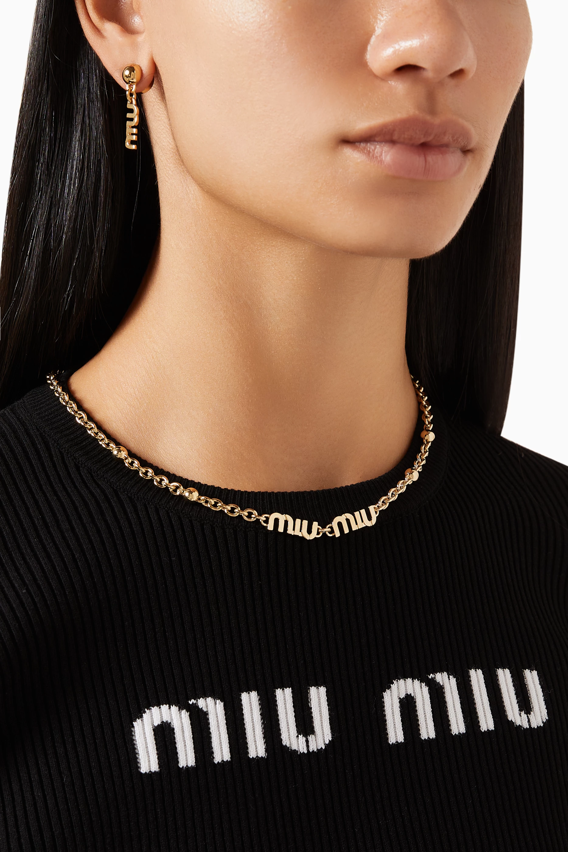 Buy Miu Miu Gold Logo Necklace in Metal For Women Online | Ounass Oman