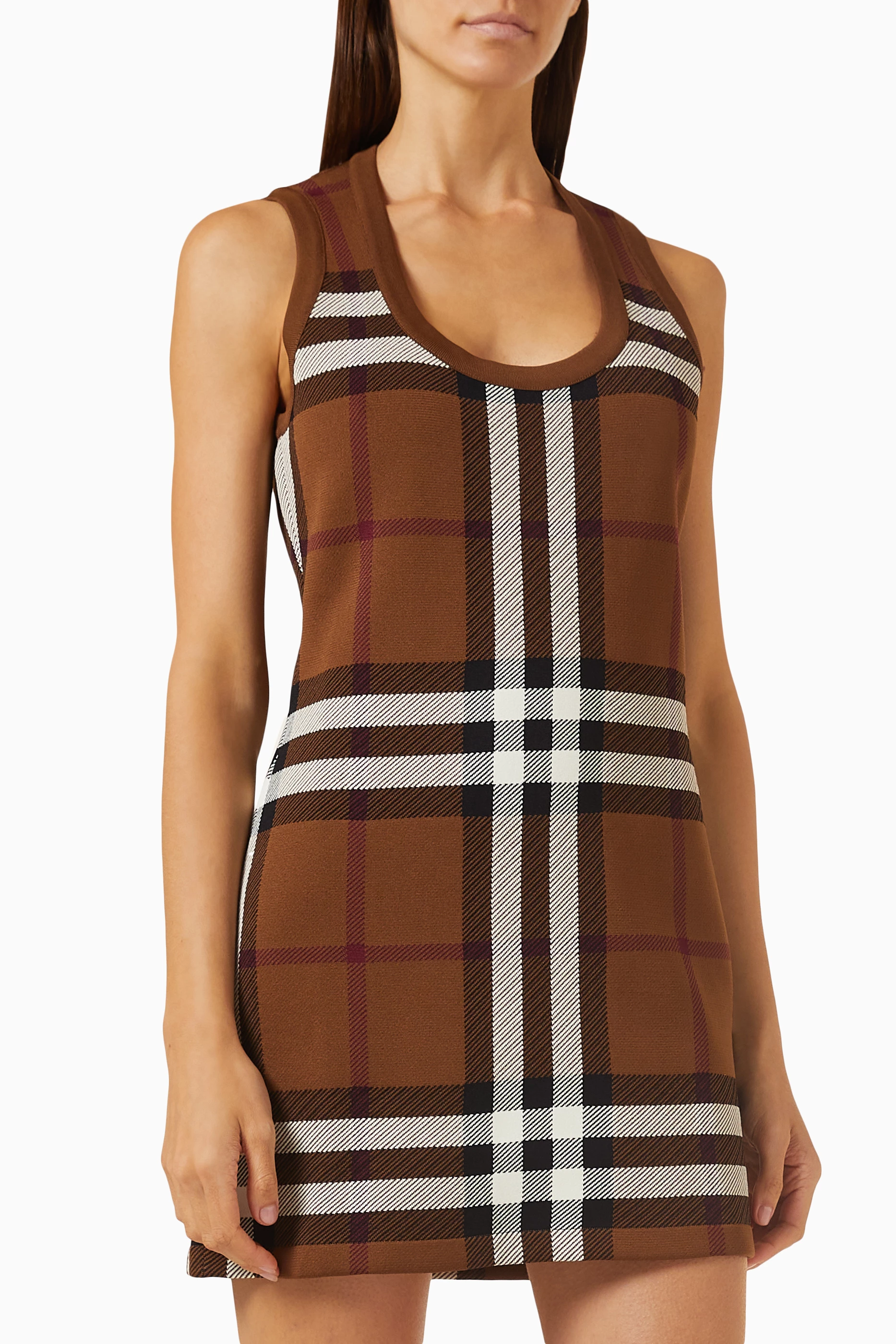 Buy Burberry Brown Maisie Check Mini Dress in Viscose knit Online for Women Ounass Oman