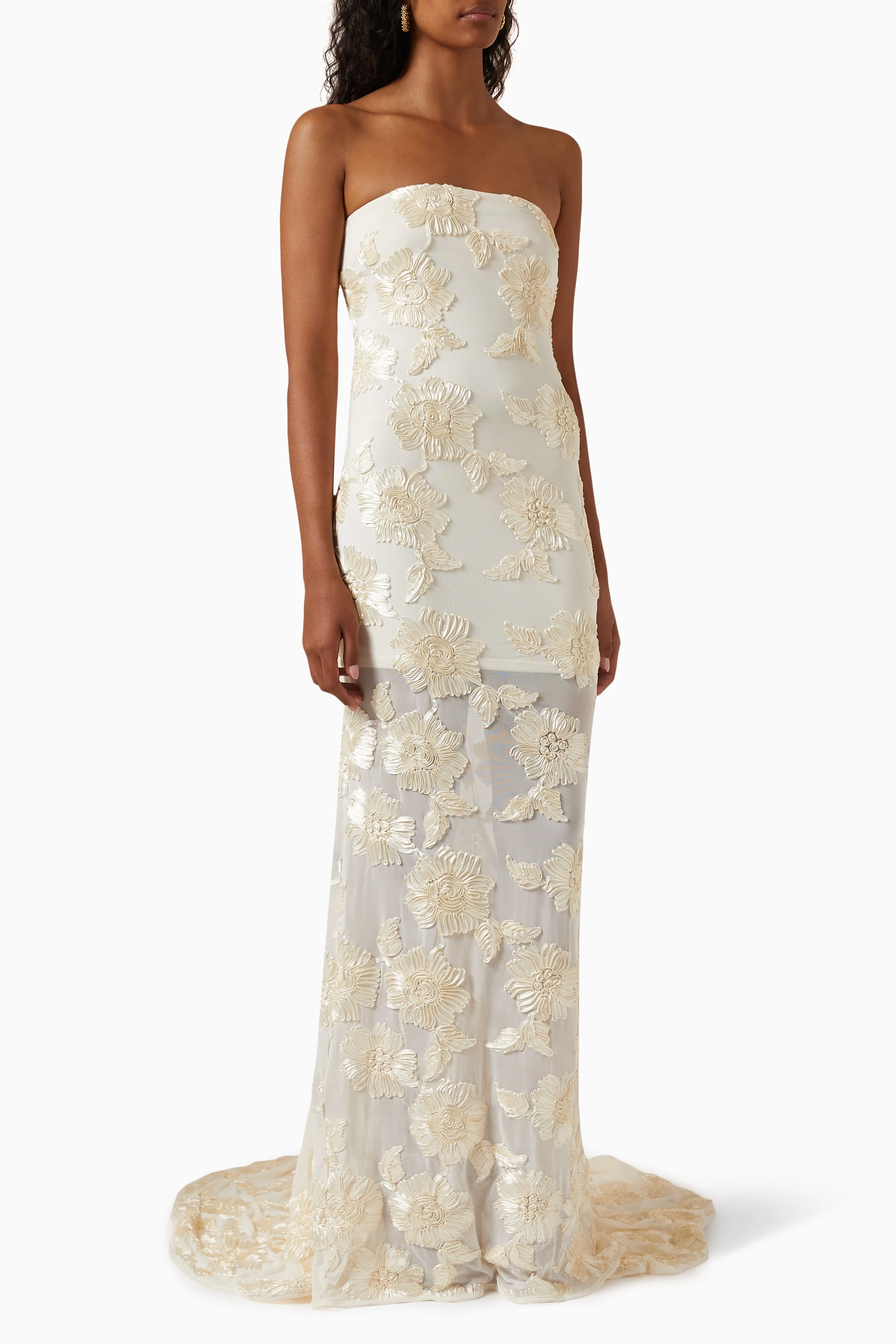 Buy Rotate Birger Christensen Neutral Alberty 3D Floral-embroidered Maxi  Dress in Mesh For Women Online | Ounass Oman