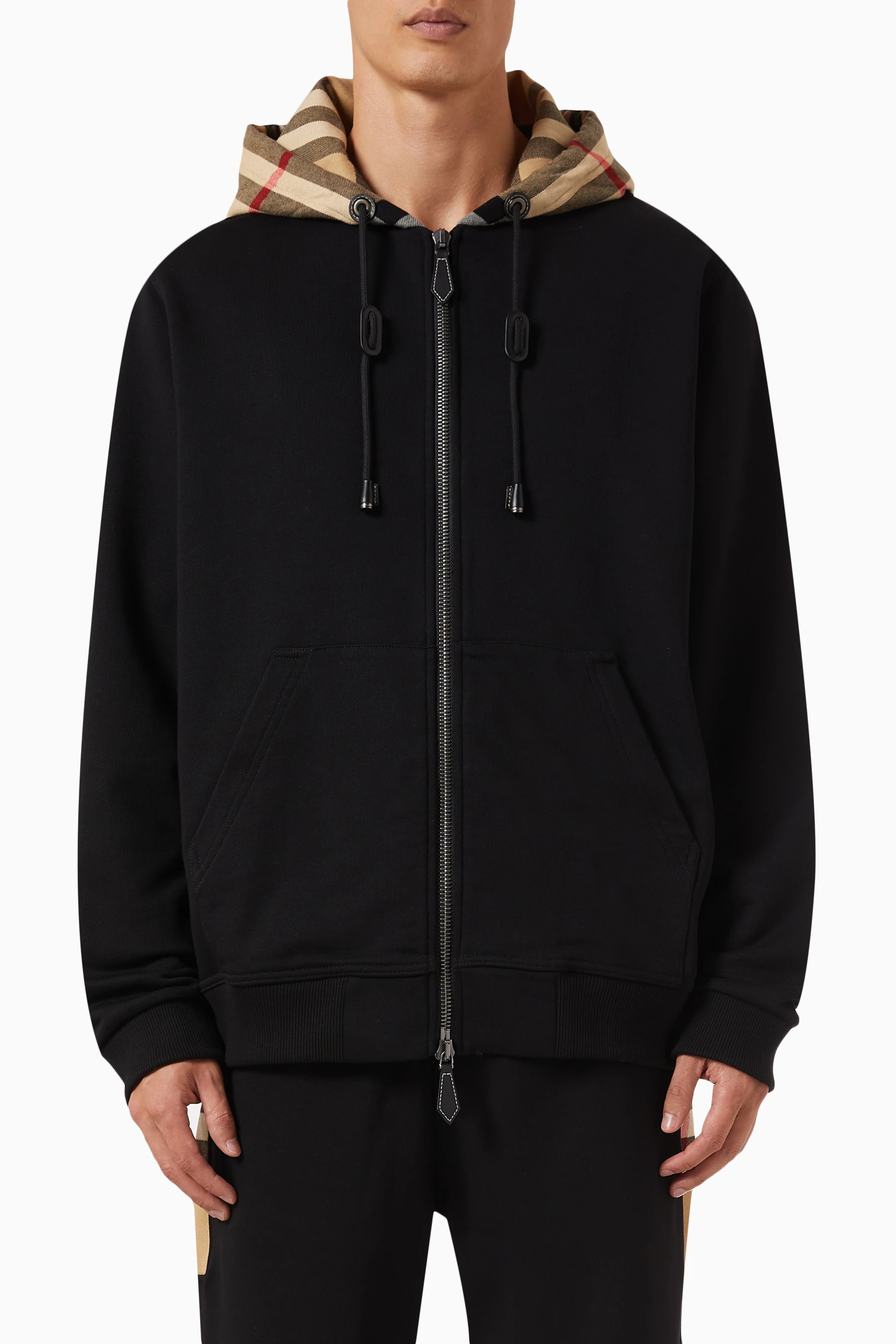 Buy Burberry Black Samuel Tartan Hoodie in Cotton Jersey Online for Men Ounass Oman